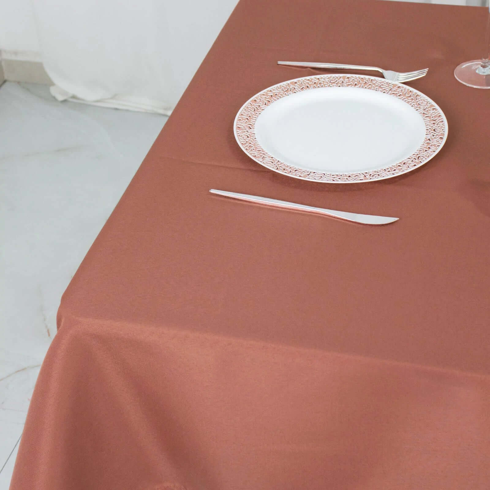 Premium Polyester 54x54 Square Tablecloth Terracotta (Rust) - Stain and Wrinkle-Resistant 220GSM Table Cover