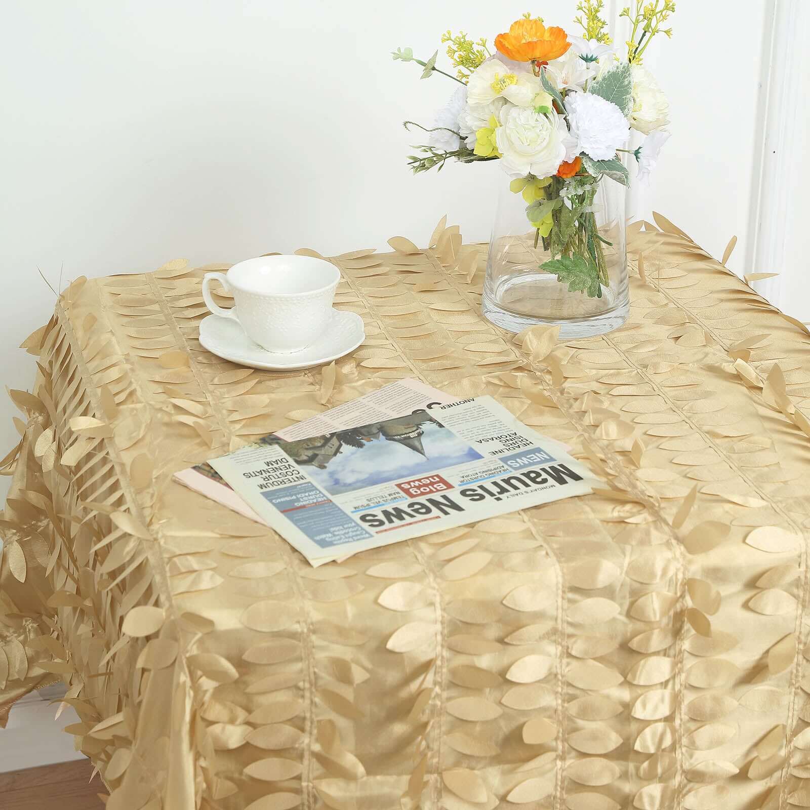 Taffeta 54x54 Square Tablecloth Champagne 3D Leaf Petal Table Cover