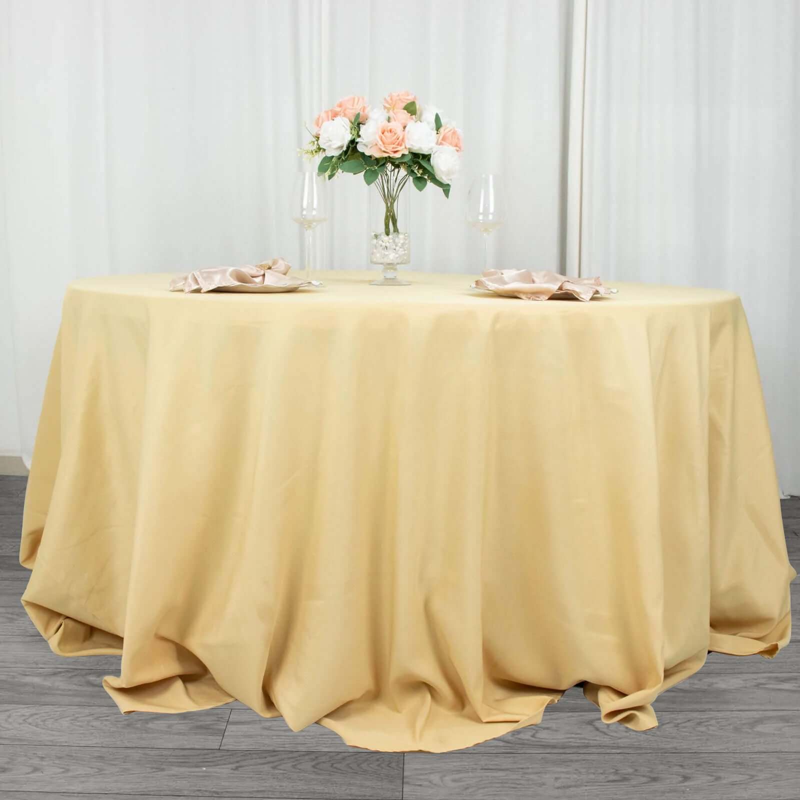 Premium Polyester 132 Round Tablecloth Champagne - Seamless 220GSM Wrinkle-Resistant Table Cover