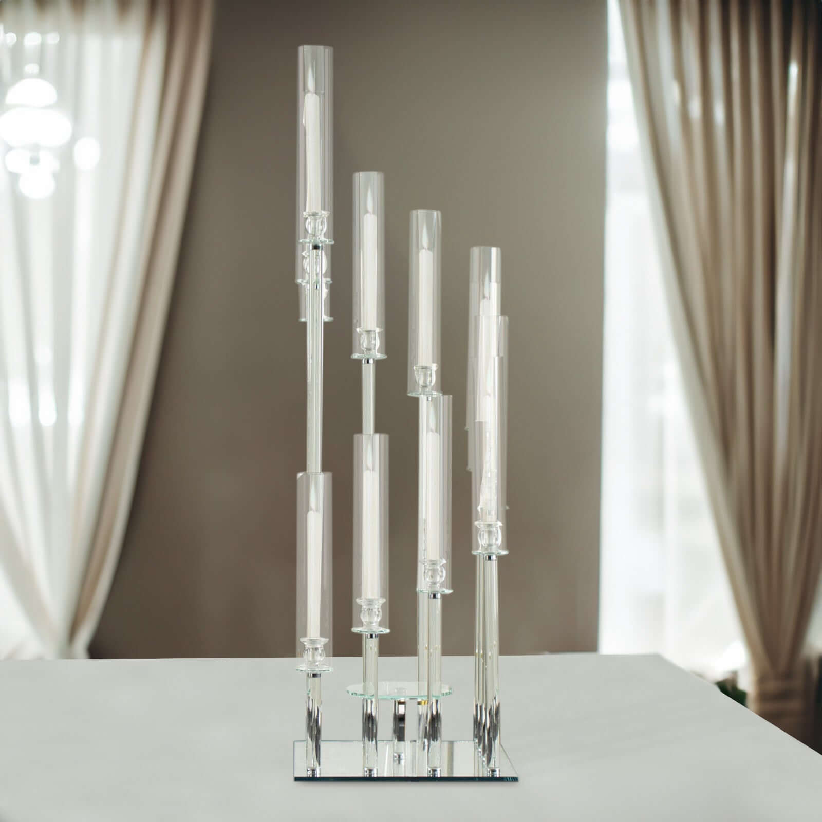 Crystal Glass Cluster Candelabra Pedestal Stand - Square Hurricane Taper Candle Holder Table Centerpiece 4.5ft