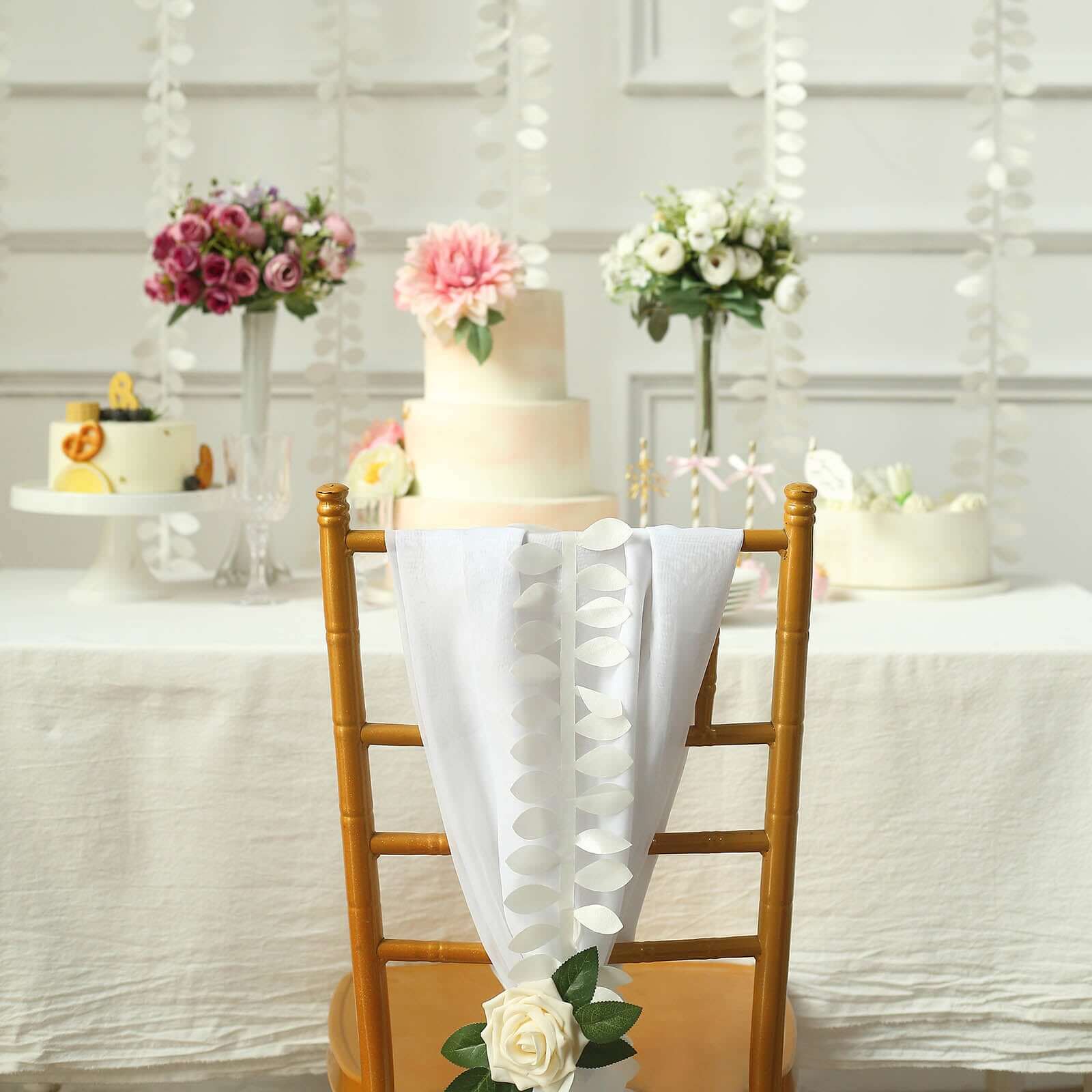 Taffeta Ribbon Sash with 4 Leaf Petal Design Ivory 50ft - Sophisticated Artificial Fabric Garland