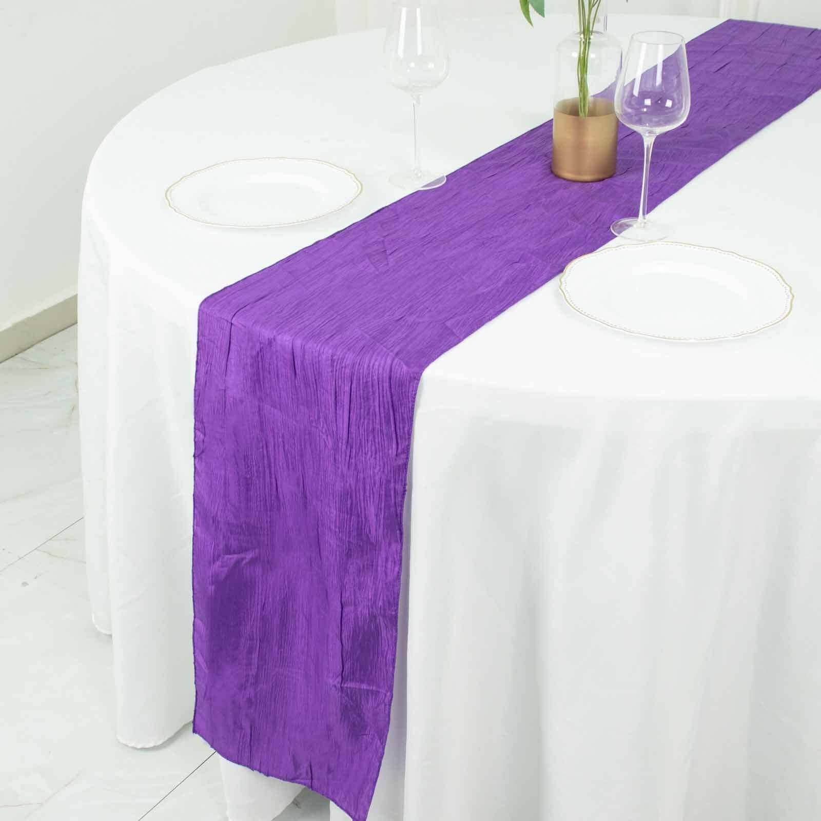 Taffeta 12x108 Table Runner Purple - Accordion Crinkle Design