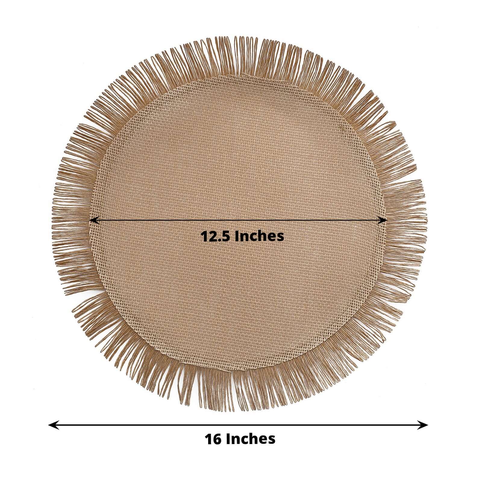 4-Pack Placemats Fringe Edge Design Natural Jute Round - Rustic Boho Chic Burlap Table Decor 16