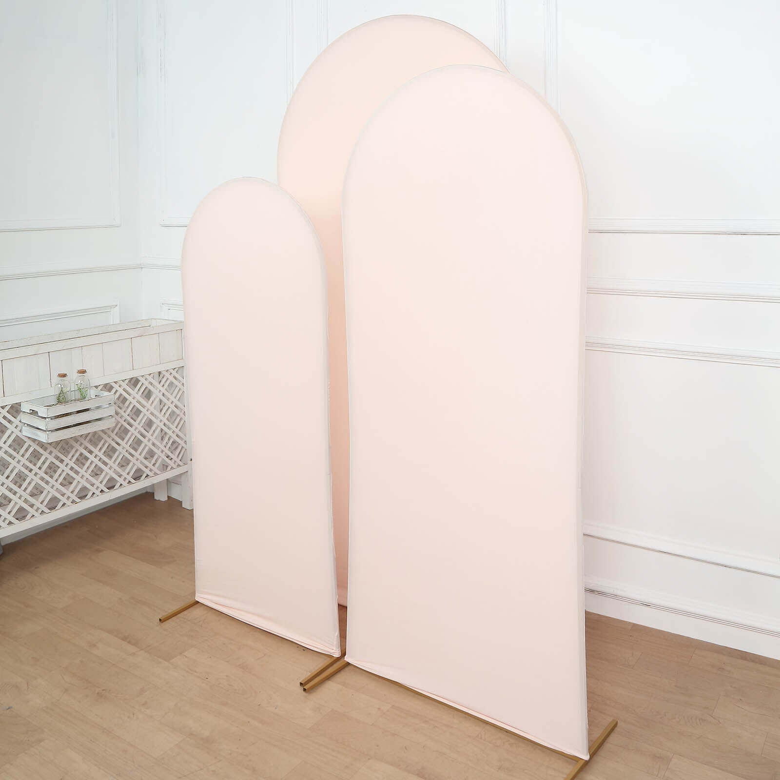 Set of 3 Matte Blush Spandex Fitted Chiara Backdrop Stand Cover For Round Top Wedding Arch - 5ft, 6ft, 7ft