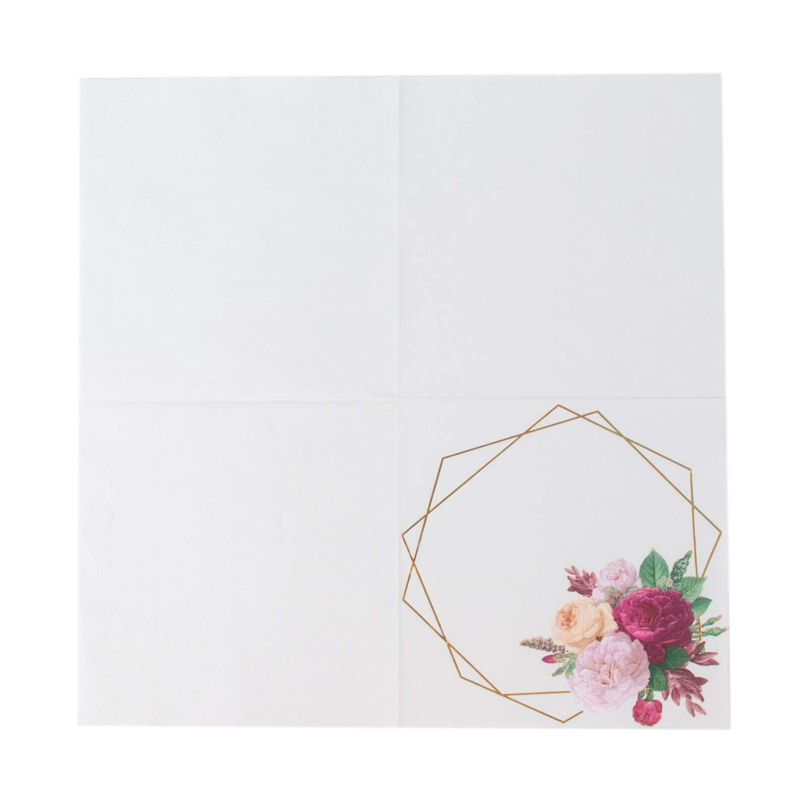 20-Pack Paper Party Napkins with Gold Hexagon Frame Floral Print White - 2 Ply Soft Disposable Beverage Napkins for Weddings 6.5x6.5