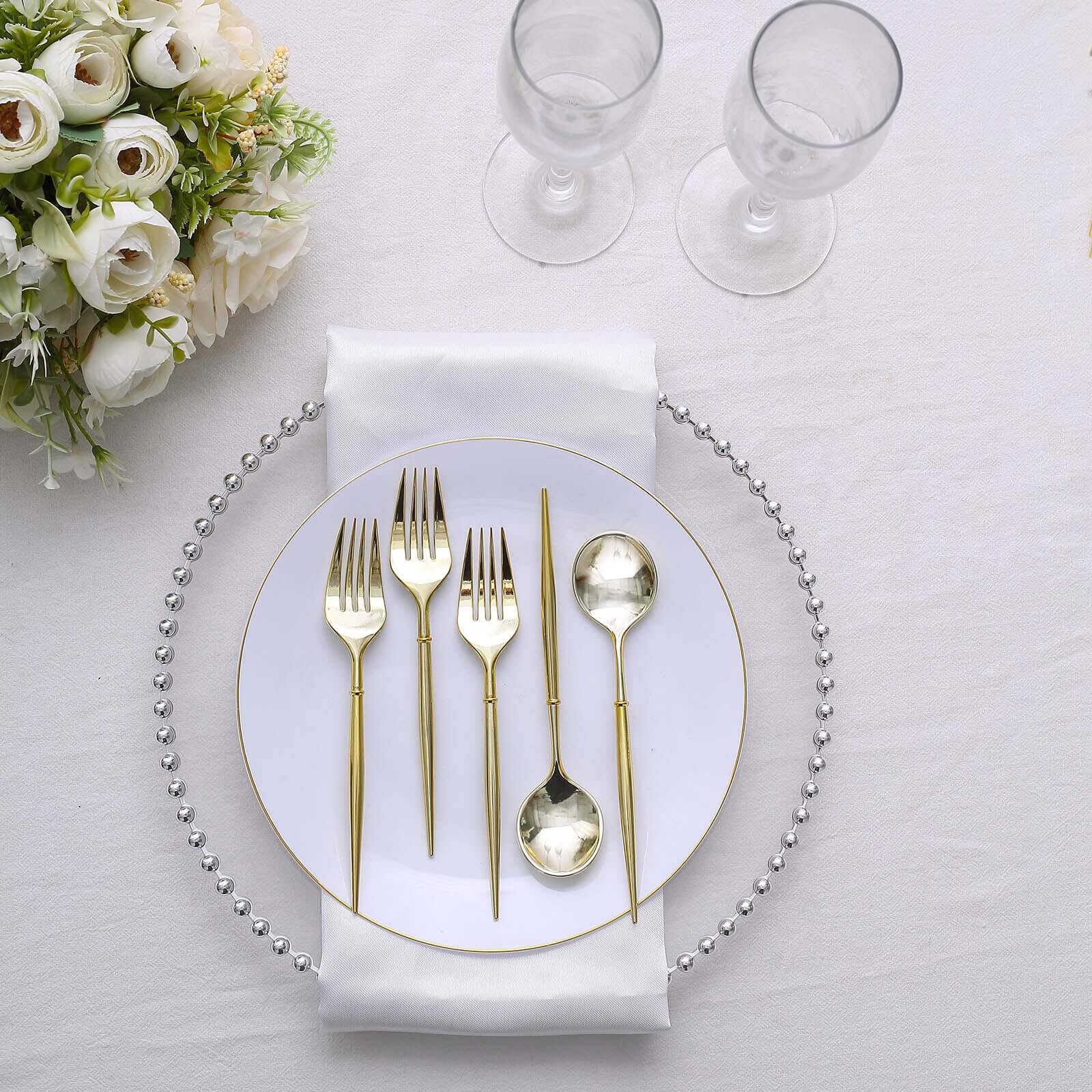 24-Pack Plastic Fork and Spoon Set Metallic Gold - Heavy Duty Disposable Modern Utensils 6