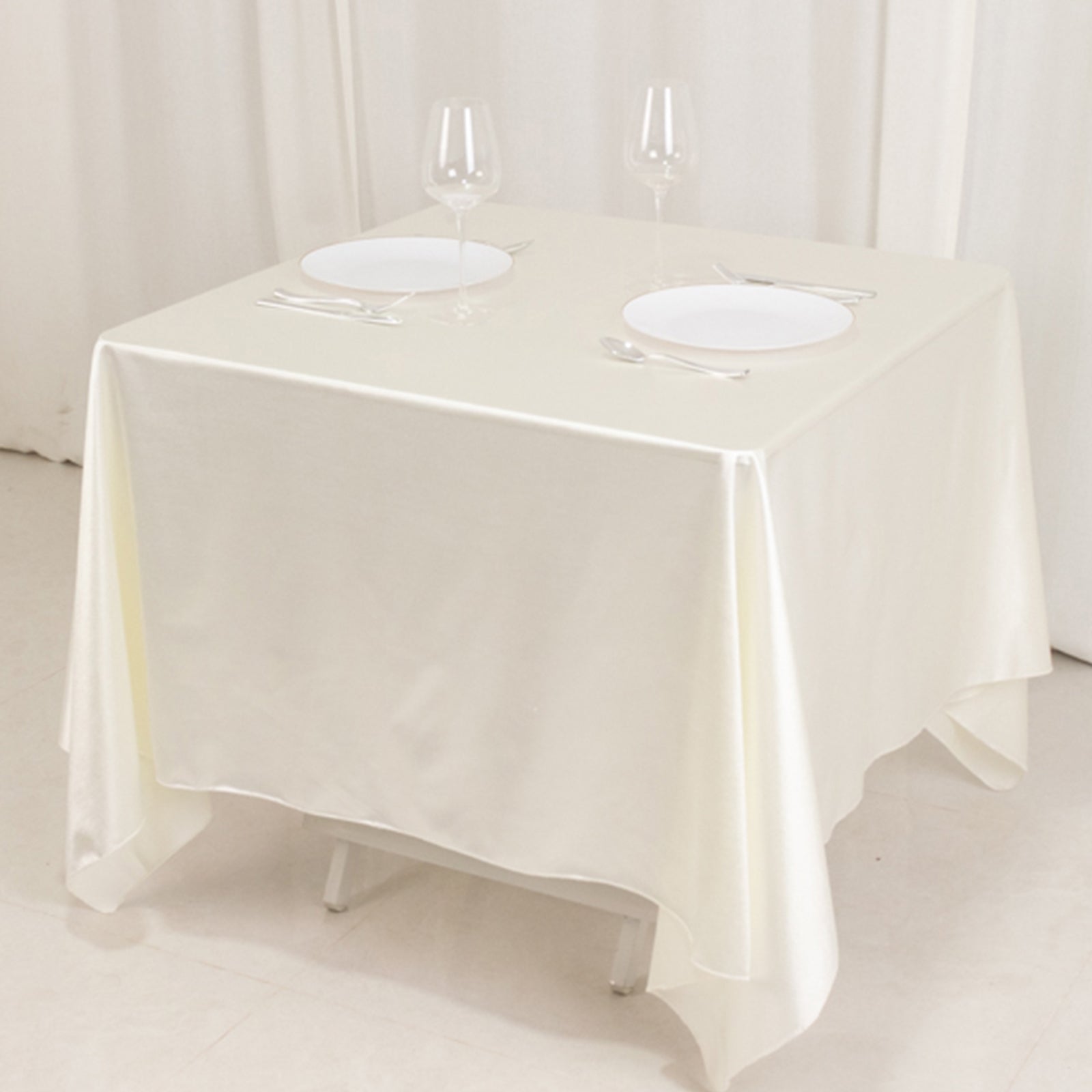 Premium Scuba Square 70x70 Tablecloth Shimmer Pearl White - Wrinkle Free & Stain Resistant Table Cover for Weddings and Parties