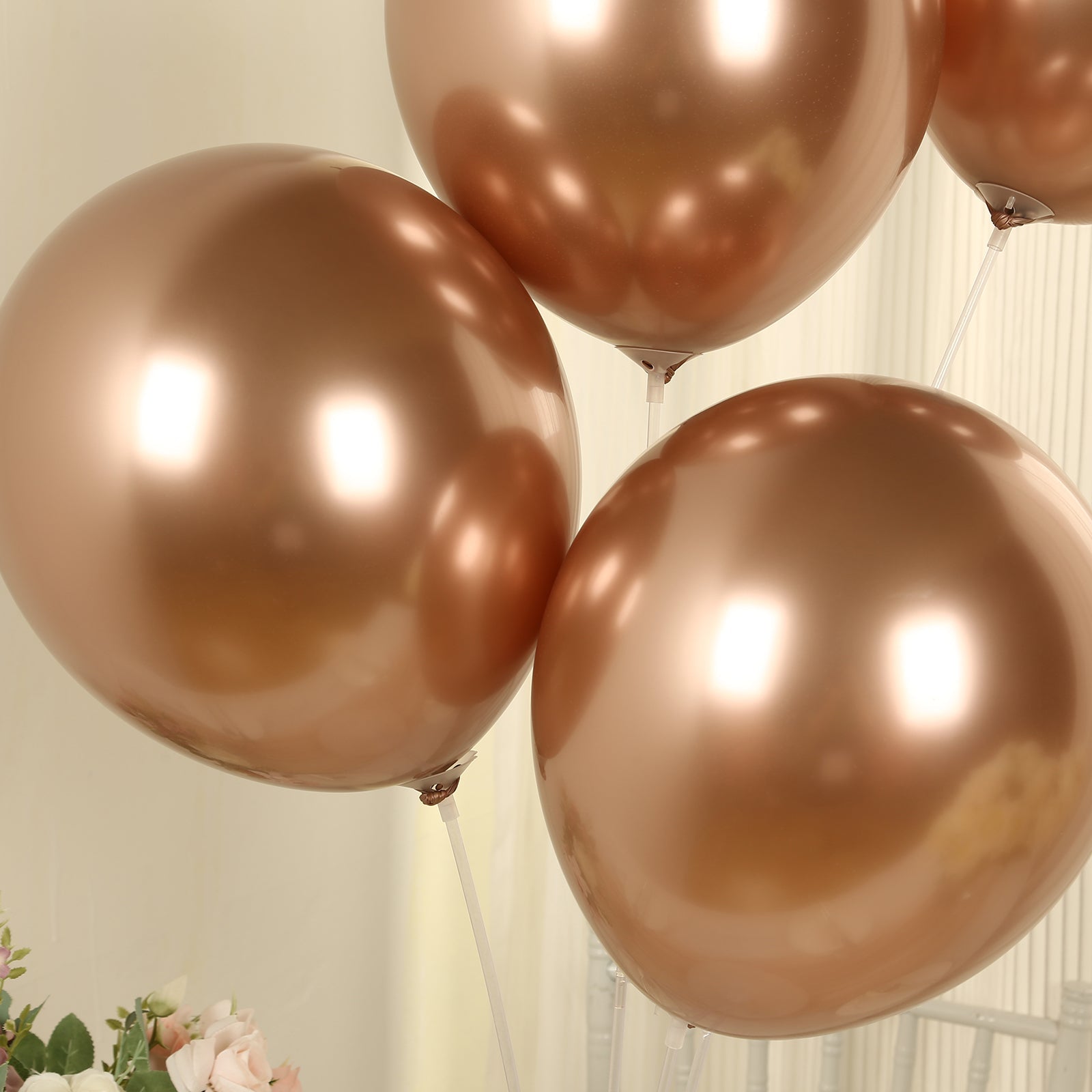 50 Pack Chrome Rose Gold Biodegradable Latex Balloons 12, Thick Eco Friendly Metallic Party Balloons