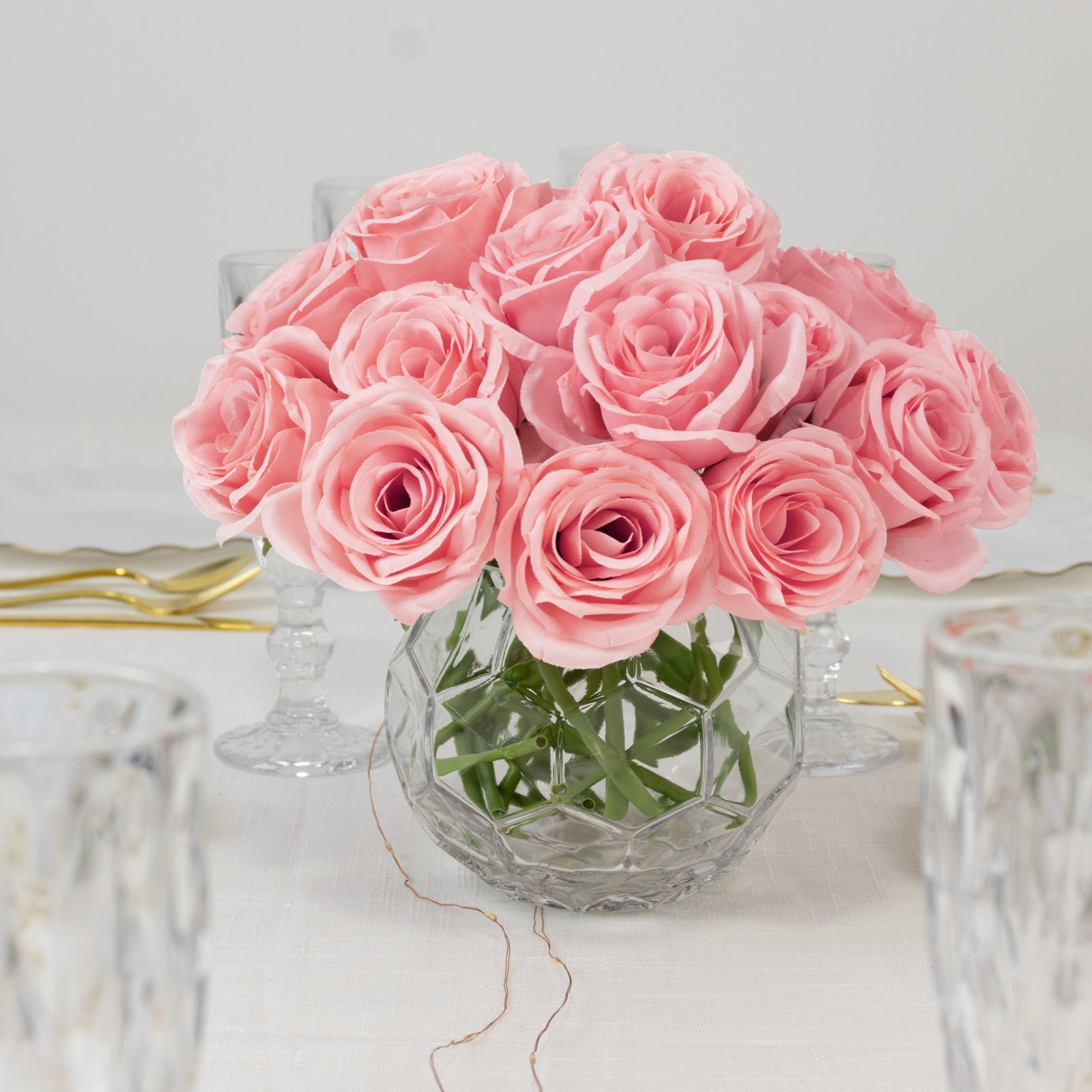 10 Pcs 12 Artificial Silk Roses - Pink, Single Stem Rose for Flower Bouquet Arrangements