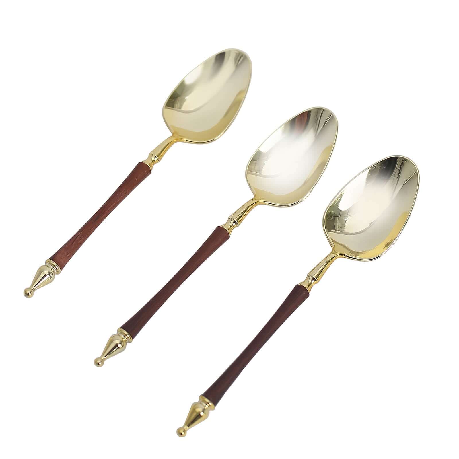 24-Pack Plastic Dessert Spoons with Roman Column Handle Gold/Brown - European Style Disposable Utensils 6