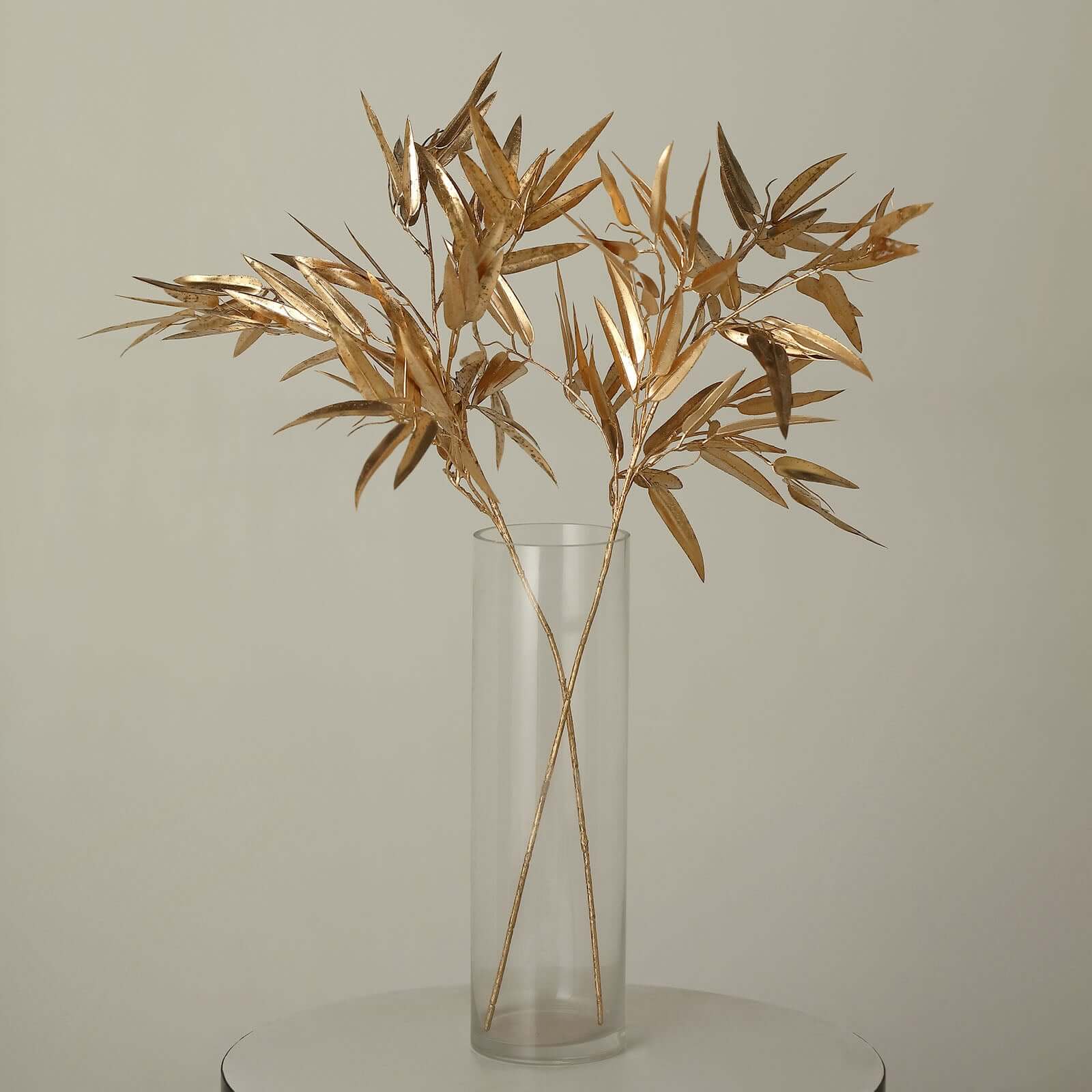 2-Pack Artificial Metallic Bamboo Leaf Branches Gold - Shiny Faux Plant Stems Vase Filler Floral Arrangement Centerpiece Decor 33