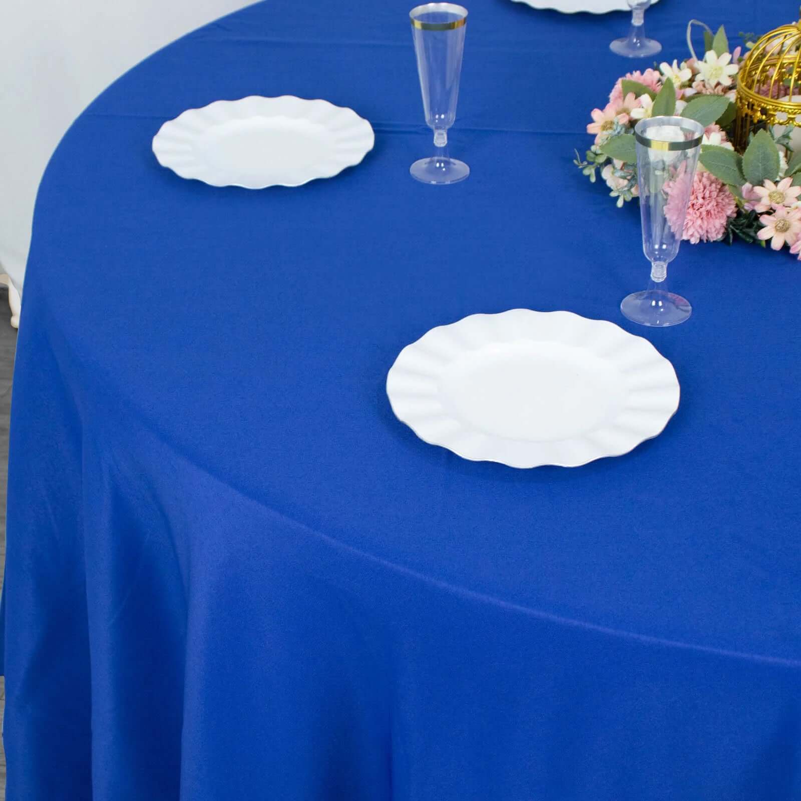 Premium Polyester 120 Round Tablecloth Royal Blue - Seamless 220GSM Wrinkle-Resistant Table Cover