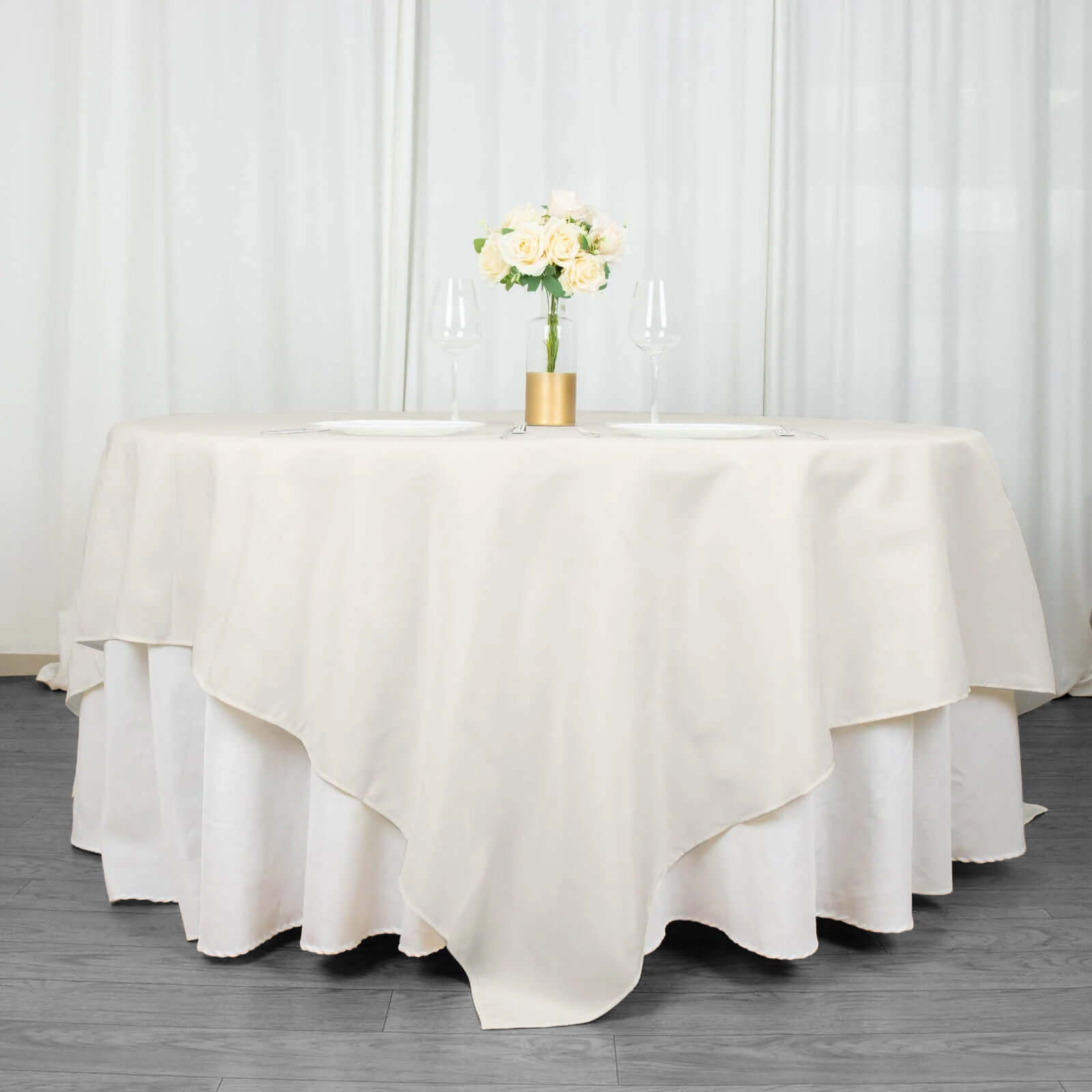 Premium Polyester 90x90 Table Overlay Square Tablecloth Ivory 220GSM Wrinkle-Resistant Table Cover