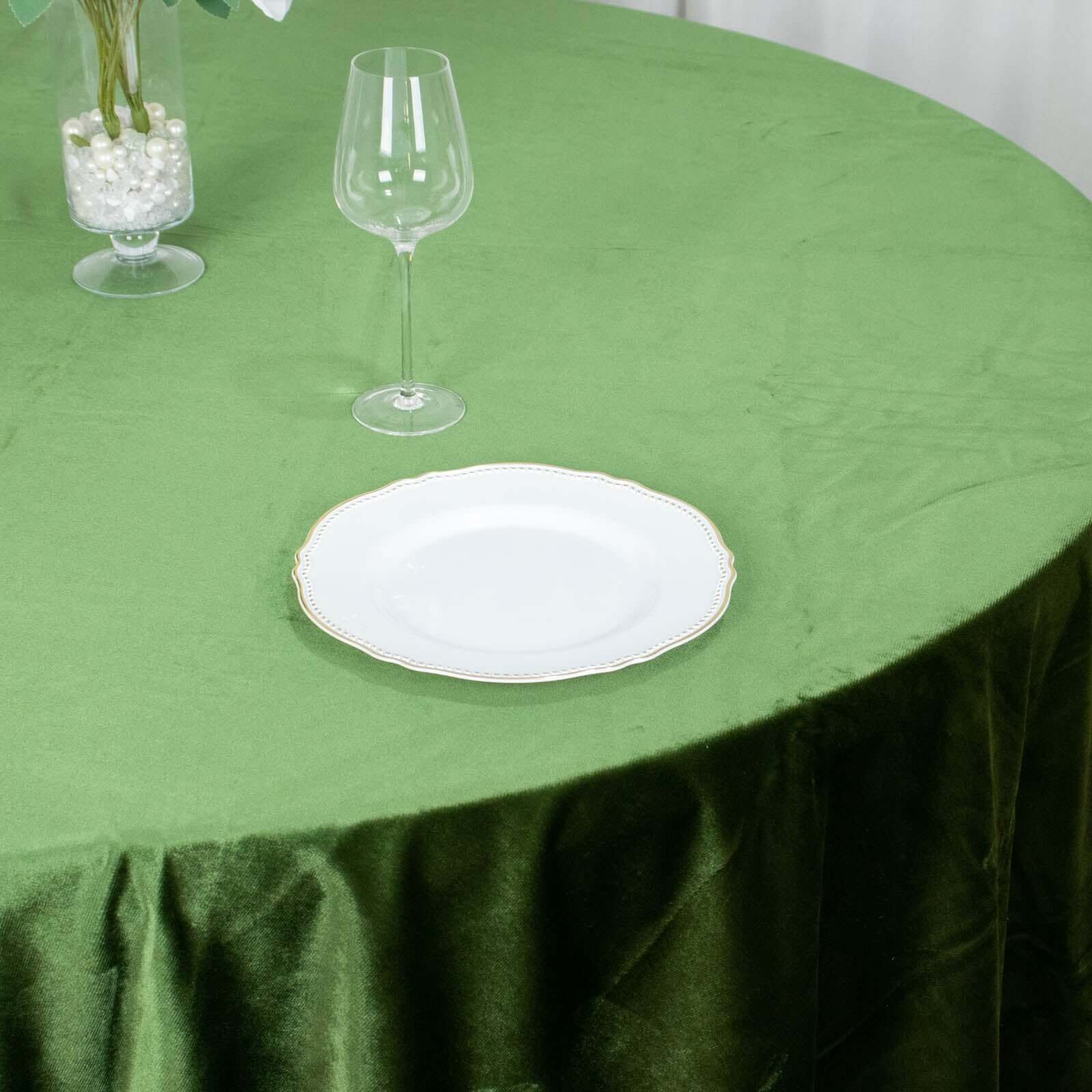 Premium Velvet 120 Round Tablecloth Olive Green - Reusable Soft & Seamless Table Cover