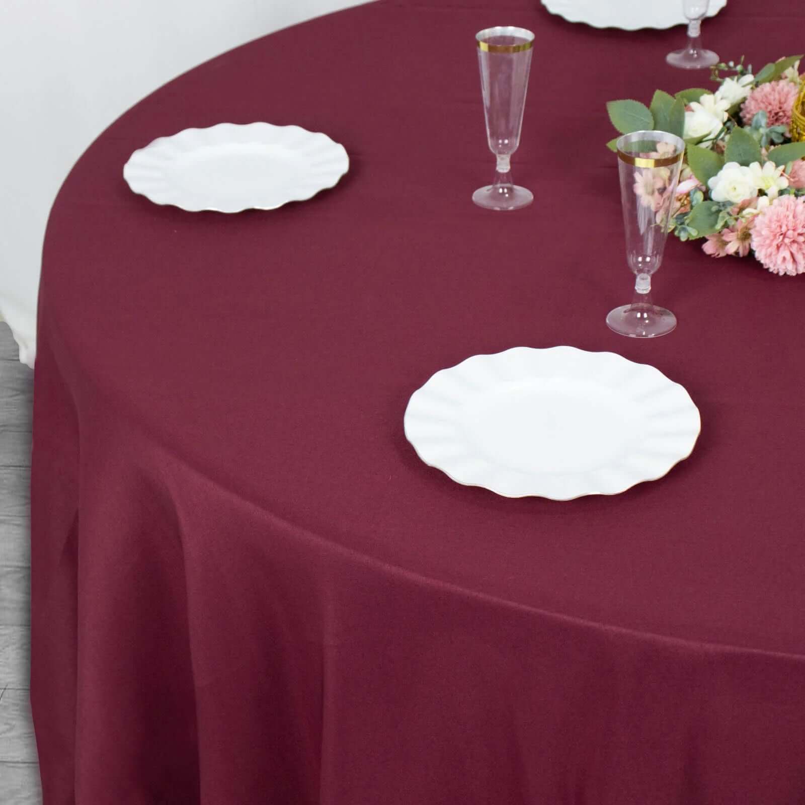 Premium Polyester 108 Round Tablecloth Burgundy - Wrinkle-Resistant 220GSM Table Cover