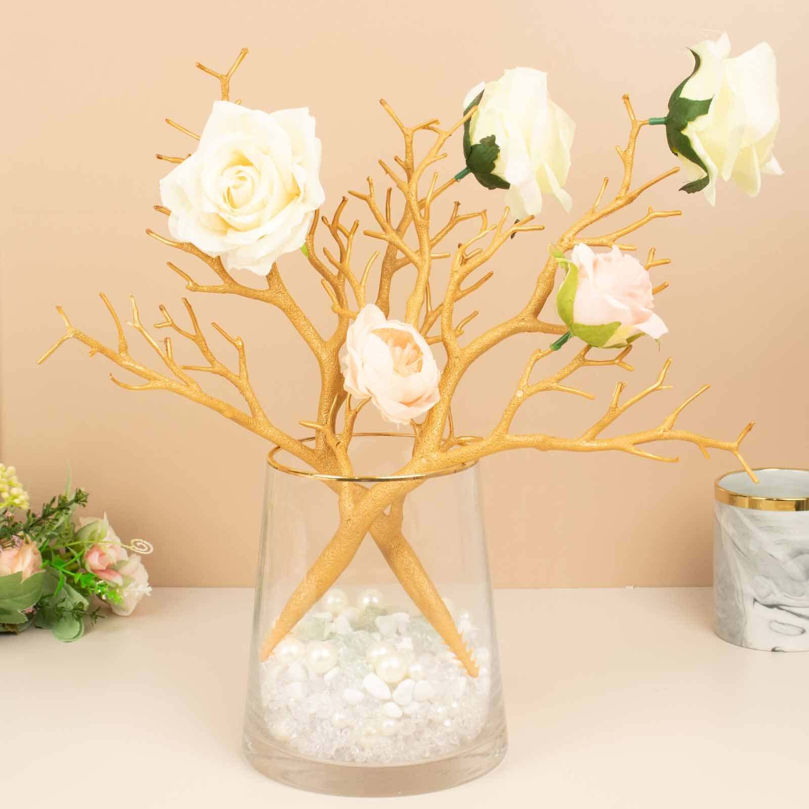 10-Pack Artificial Manzanita Tree Branch Metallic Gold - Flexible Faux Branches Dry Craft Plant Twigs Decor for Vase Filler Home Wedding Centerpiece Ornament 14