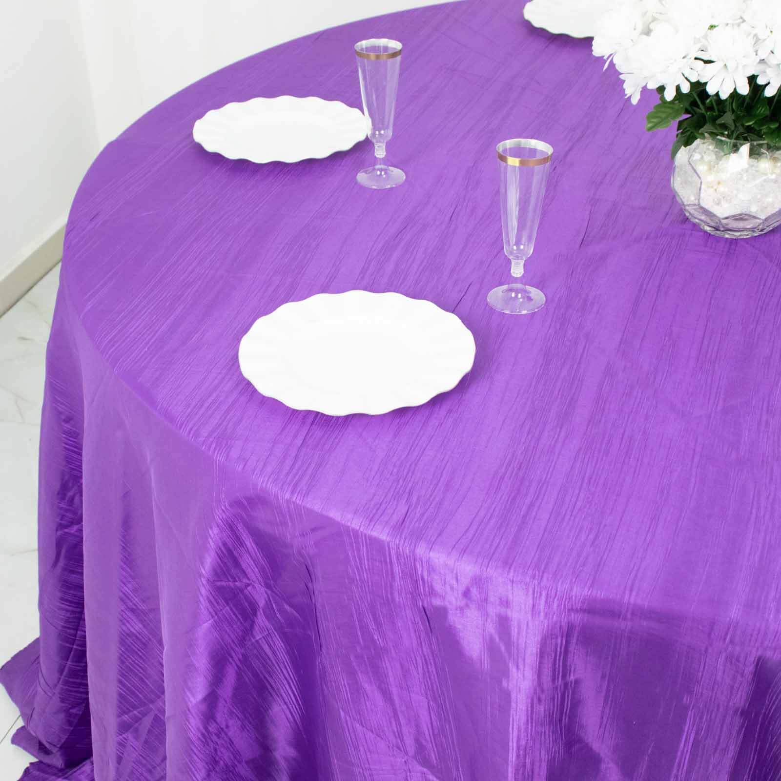 Taffeta 132 Round Tablecloth Purple - Seamless Accordion Crinkle Table Cover