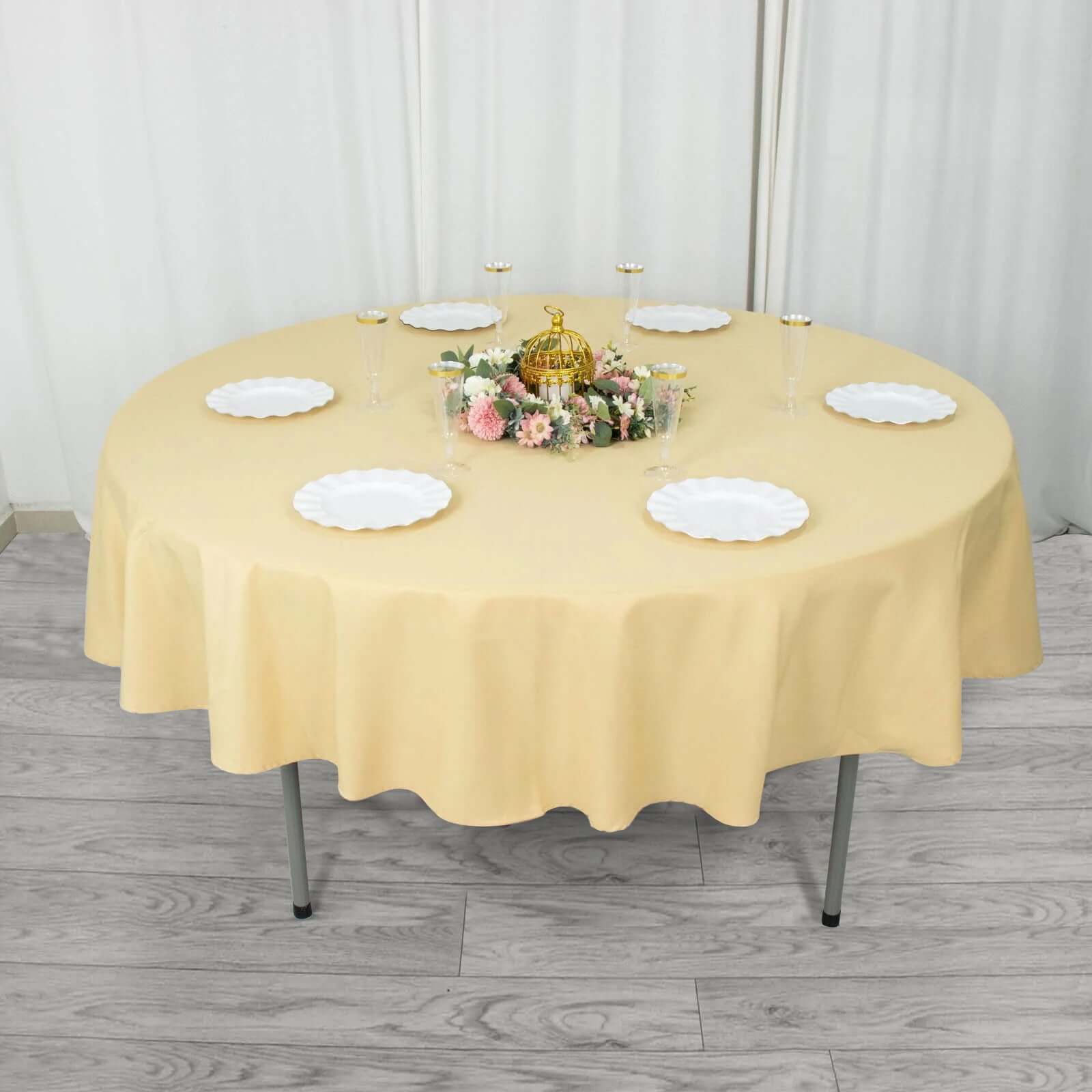 Premium Polyester 90 Round Tablecloth Champagne - Stain and Wrinkle-Resistant Design with 220GSM Thickness Table Cover