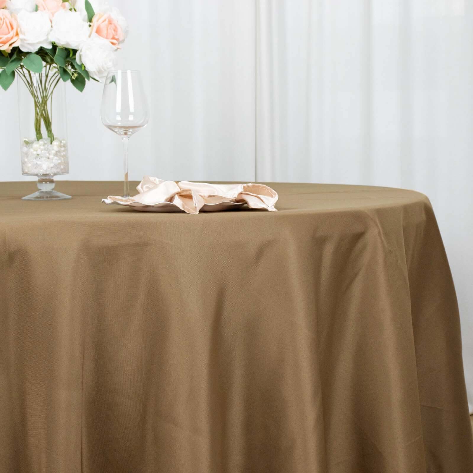 Polyester 120 Round Tablecloth Taupe - Seamless Wrinkle-Resistant Table Cover