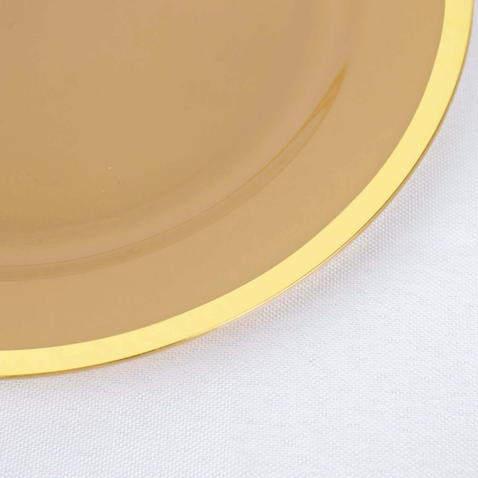 10-Pack Plastic 7 Round Appetizer Plates in Gold with Gold Rim - Sleek Disposable Salad Plates for Banquets & Special Occasions