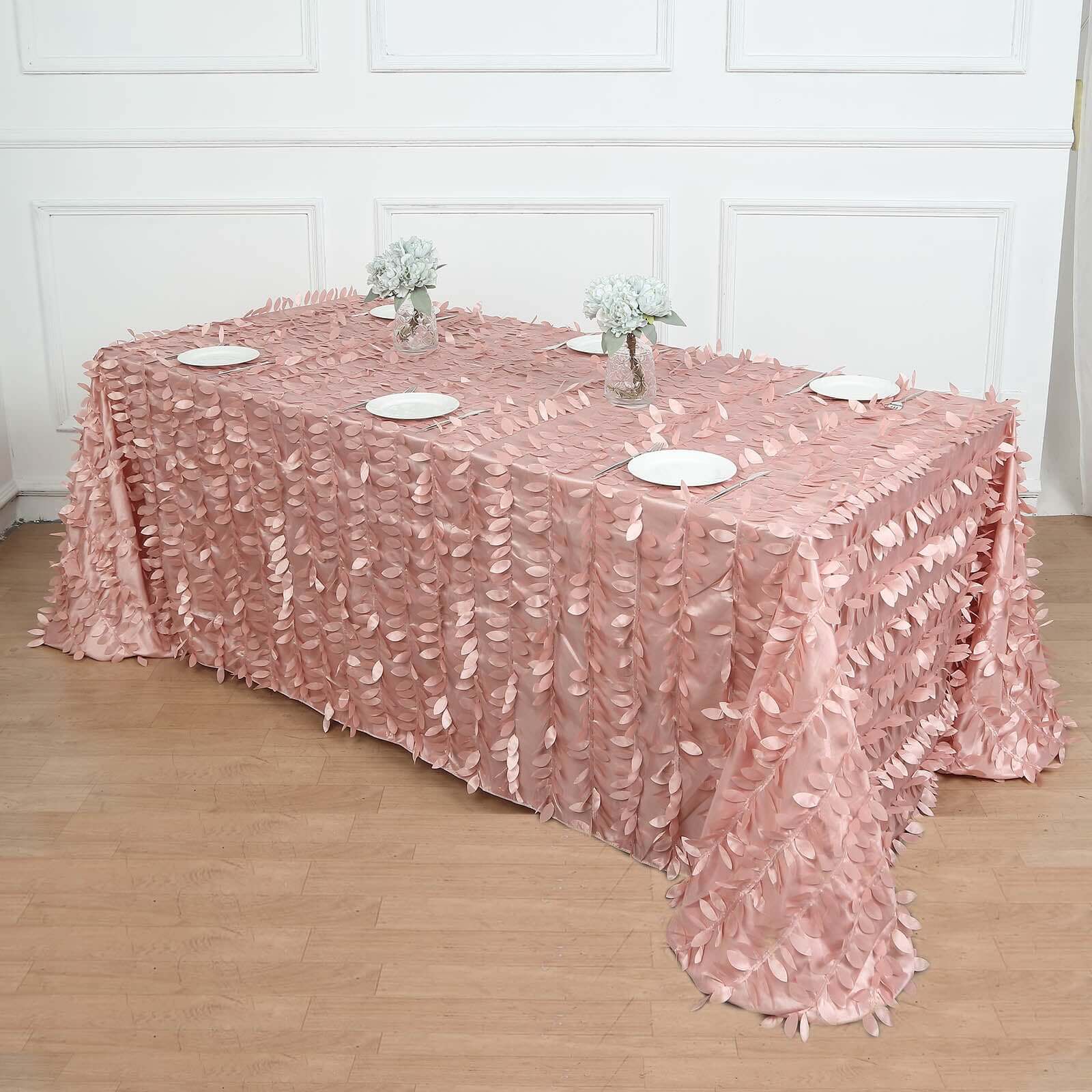 Taffeta 90x156 Rectangle Tablecloth Dusty Rose | 3D Leaf Petal Design Seamless Table Cover