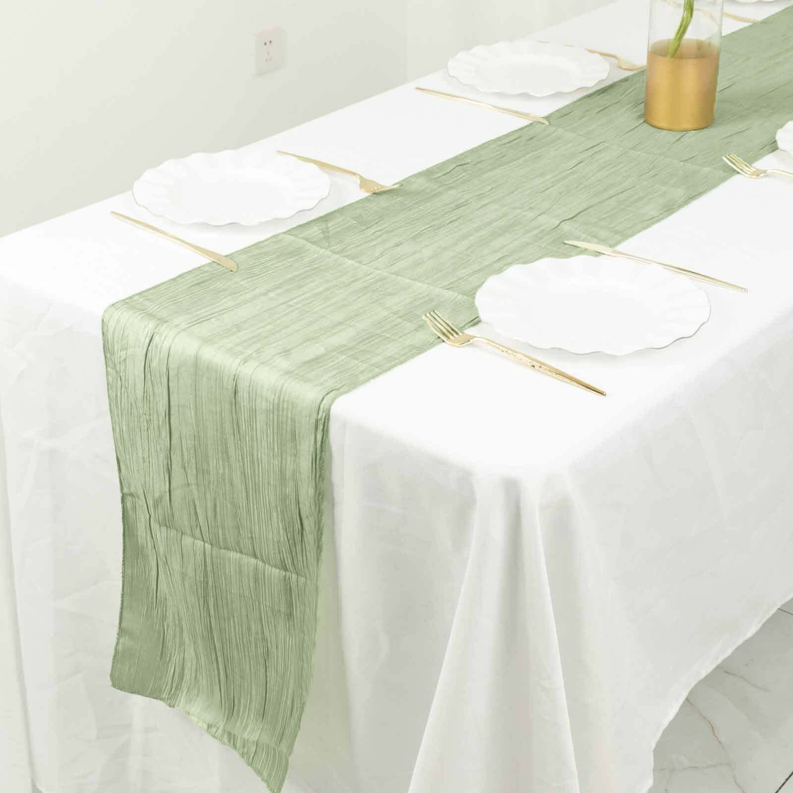 Taffeta 12x108 Table Runner Sage Green - Accordion Crinkle Design