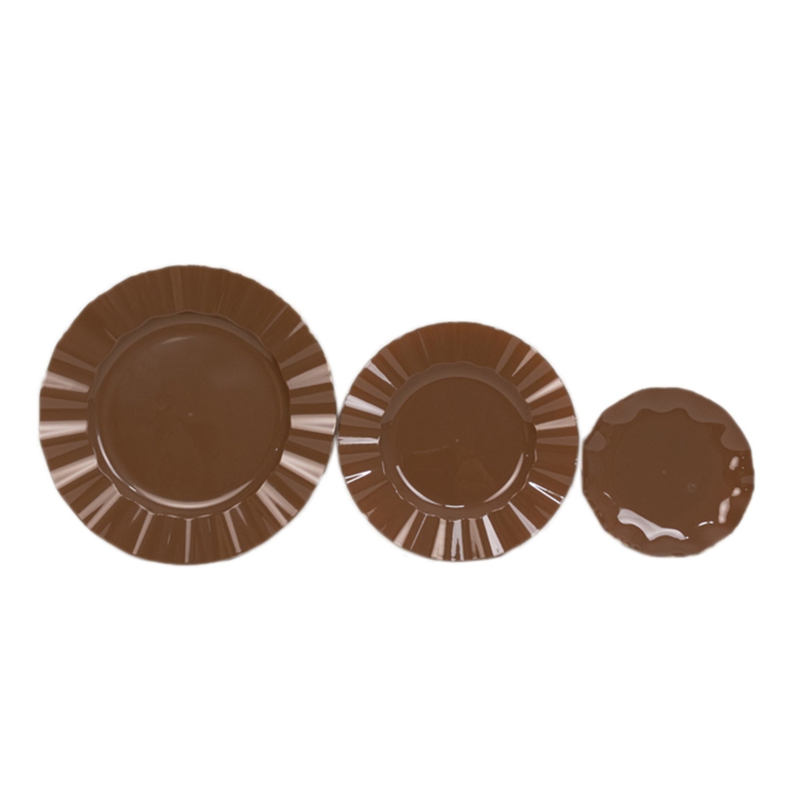 10-Pack Plastic Round 6 Dessert Plates in Coffee Brown Ruffled Rim with Gold Edging - Sturdy Disposable Salad Appetizer Dinnerware