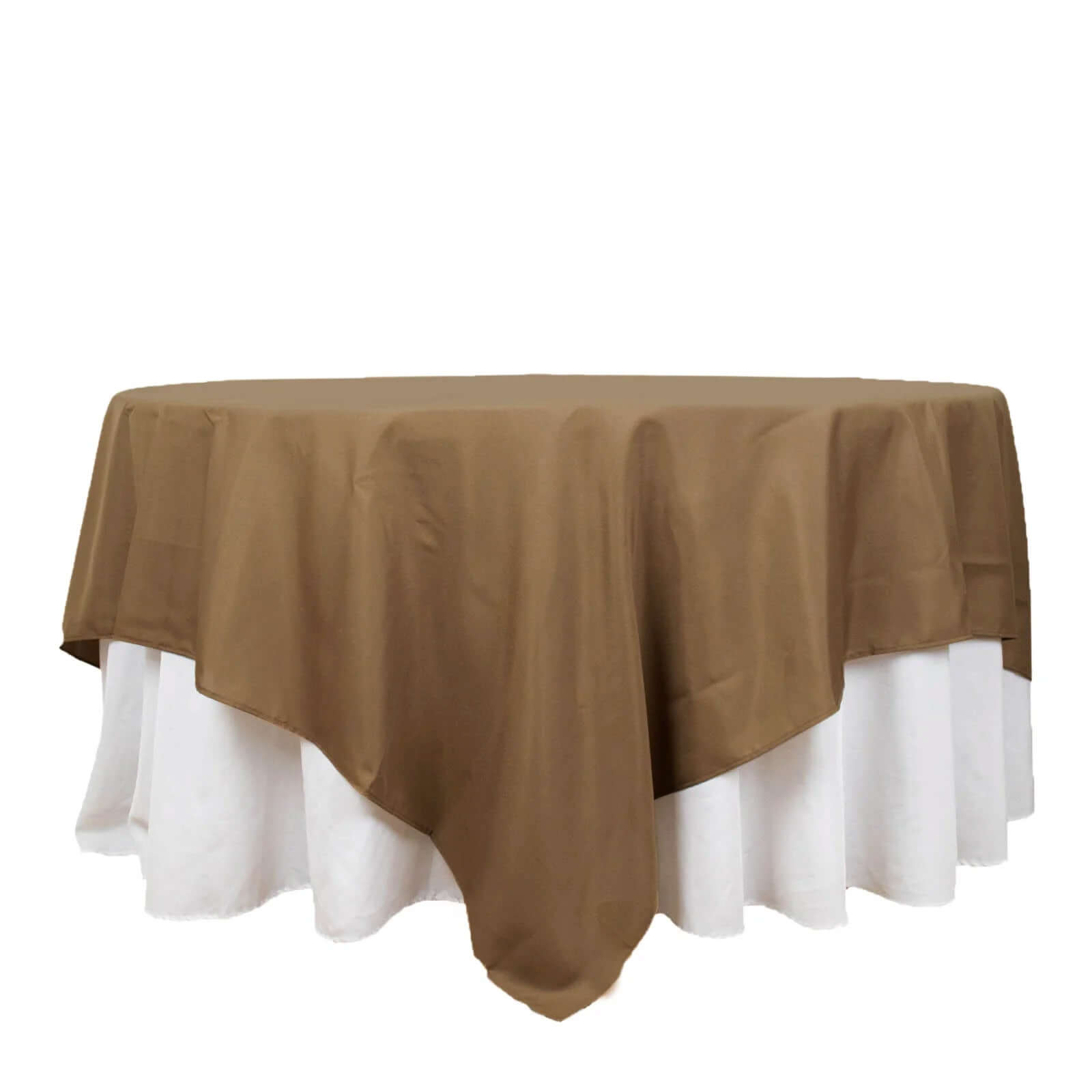 Polyester 90x90 Table Overlay Square Tablecloth Taupe - Wrinkle-Resistant & Durable Table Cover