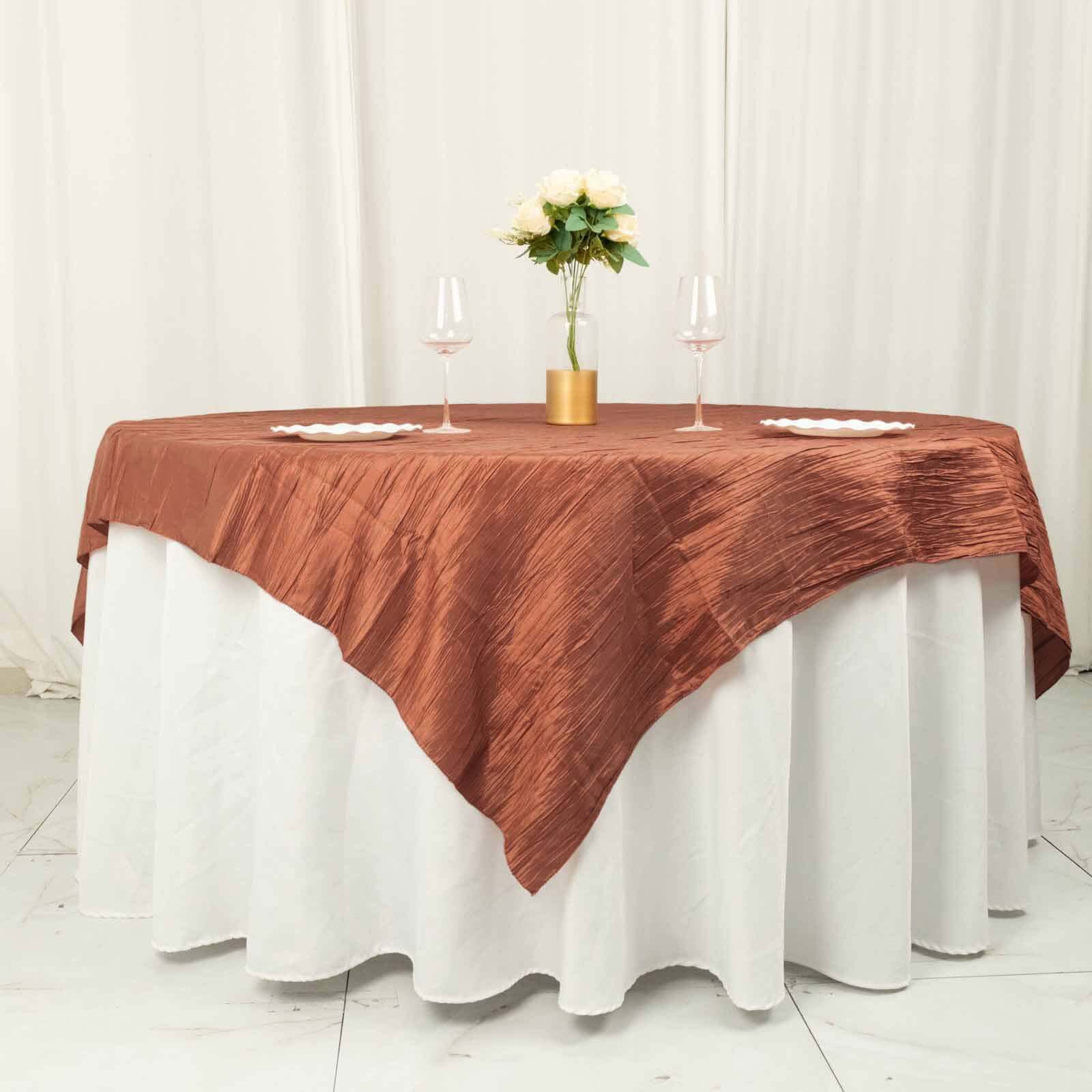 Taffeta 72x72 Table Overlay Square Tablecloth Terracotta (Rust) - Accordion Crinkle Table Cover