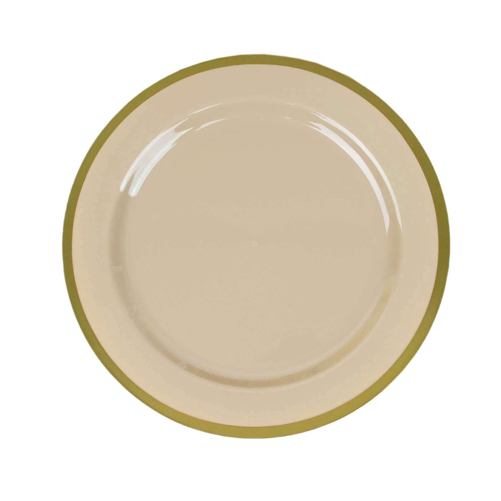 10-Pack Plastic 7 Round Appetizer Plates in Taupe with Gold Rim - Sleek Disposable Salad Plates for Banquets & Special Occasions