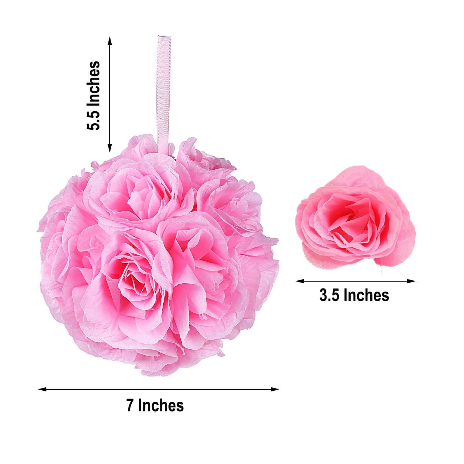 2 Pack 7 Pink Artificial Silk Rose Kissing Ball, Faux Flower Ball