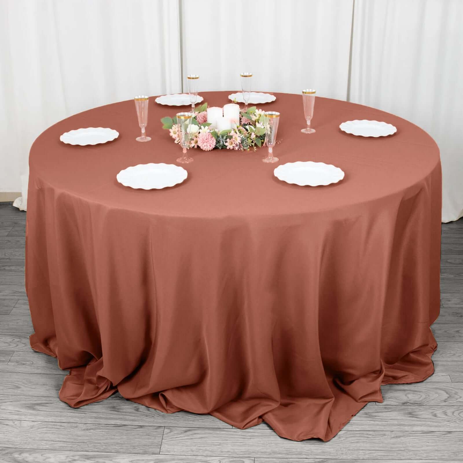 Premium Polyester 132 Round Tablecloth Terracotta (Rust) - Seamless 220GSM Wrinkle-Resistant Table Cover
