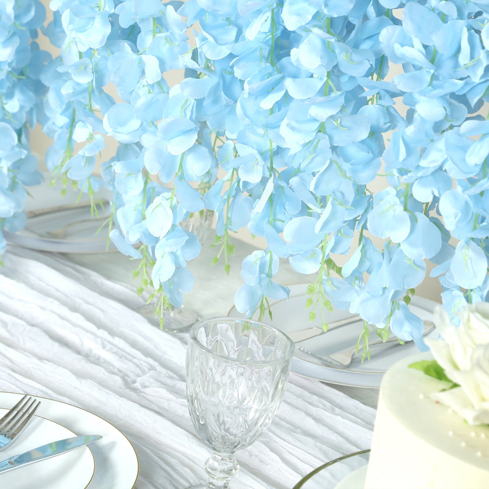 42 Silk Hanging Wisteria Flower Garland Vines in Light Blue, Elaborated 5 Full Strands in 1 Bush