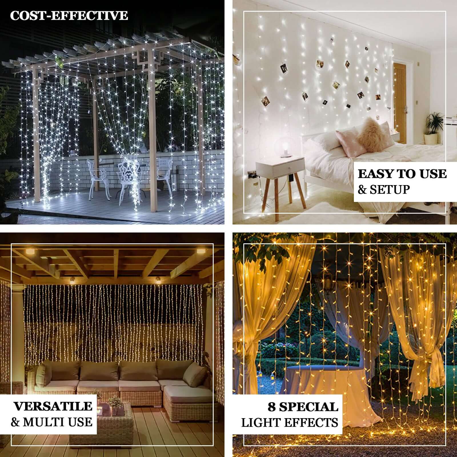 White 600 LED Twinkle Fairy Lights with 8 Modes, Plug In Connectable Curtain String Lights - 10ftx20ft