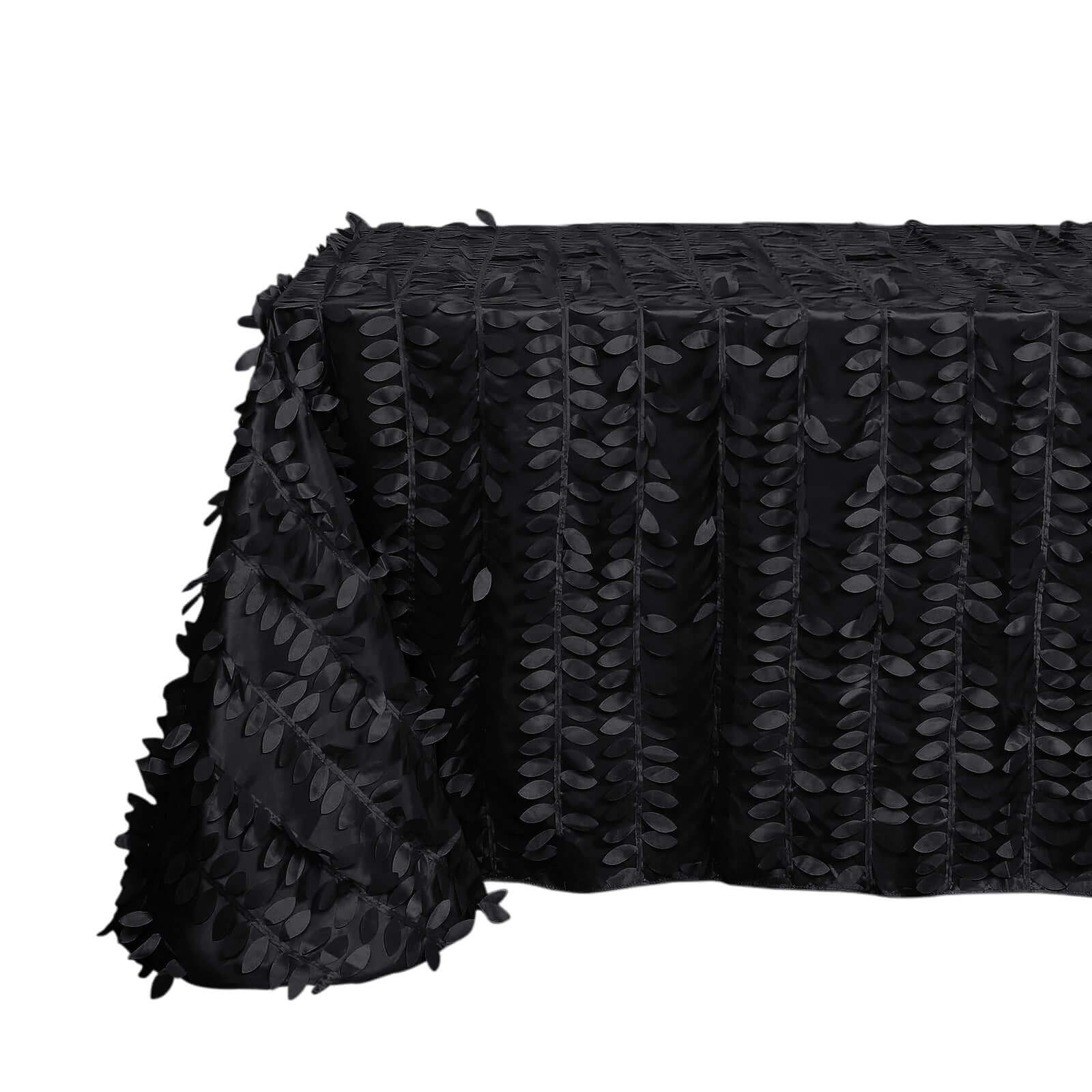 Taffeta 90x156 Rectangle Tablecloth Black | 3D Leaf Petal Design Seamless Table Cover
