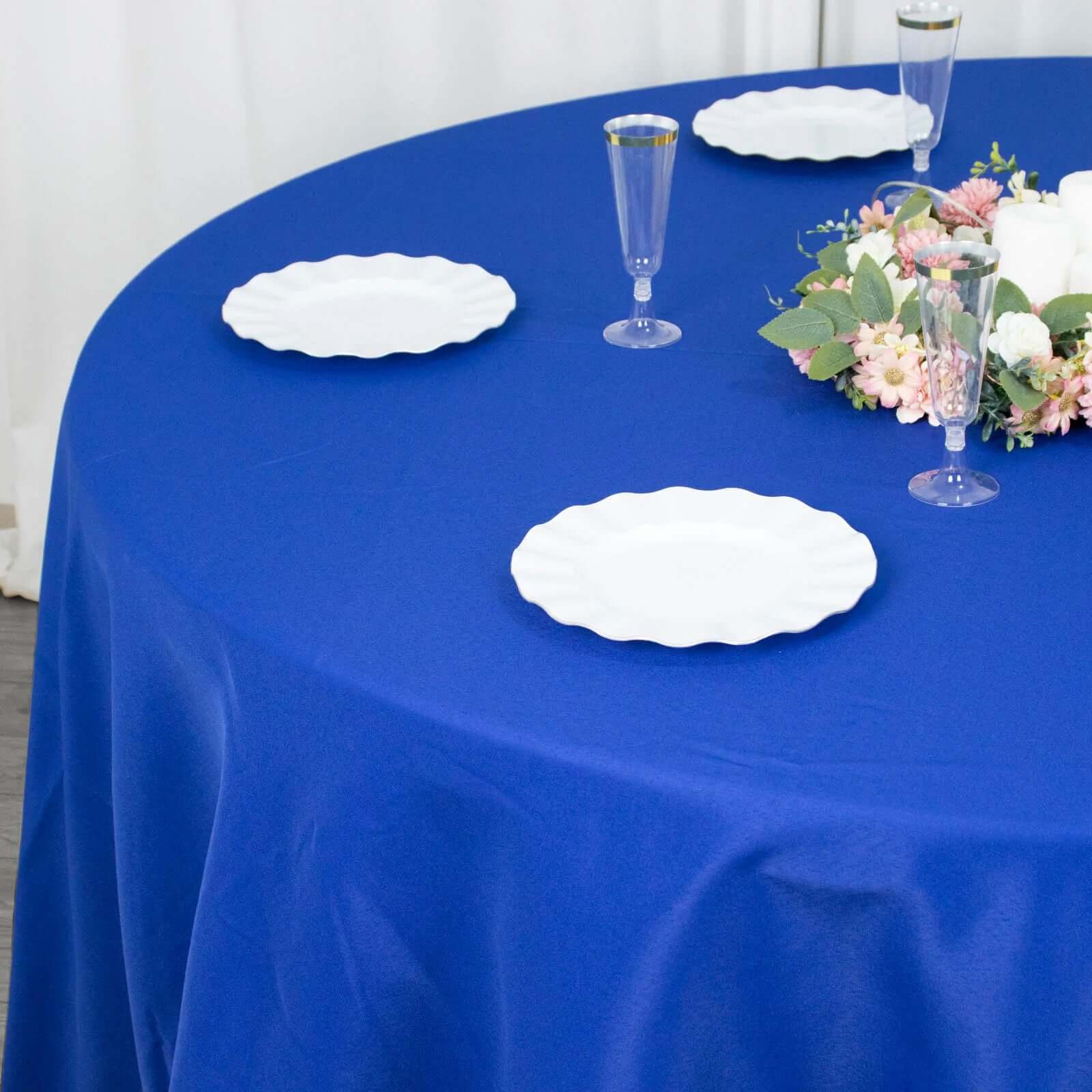 Premium Polyester 132 Round Tablecloth Royal Blue - Seamless 220GSM Wrinkle-Resistant Table Cover