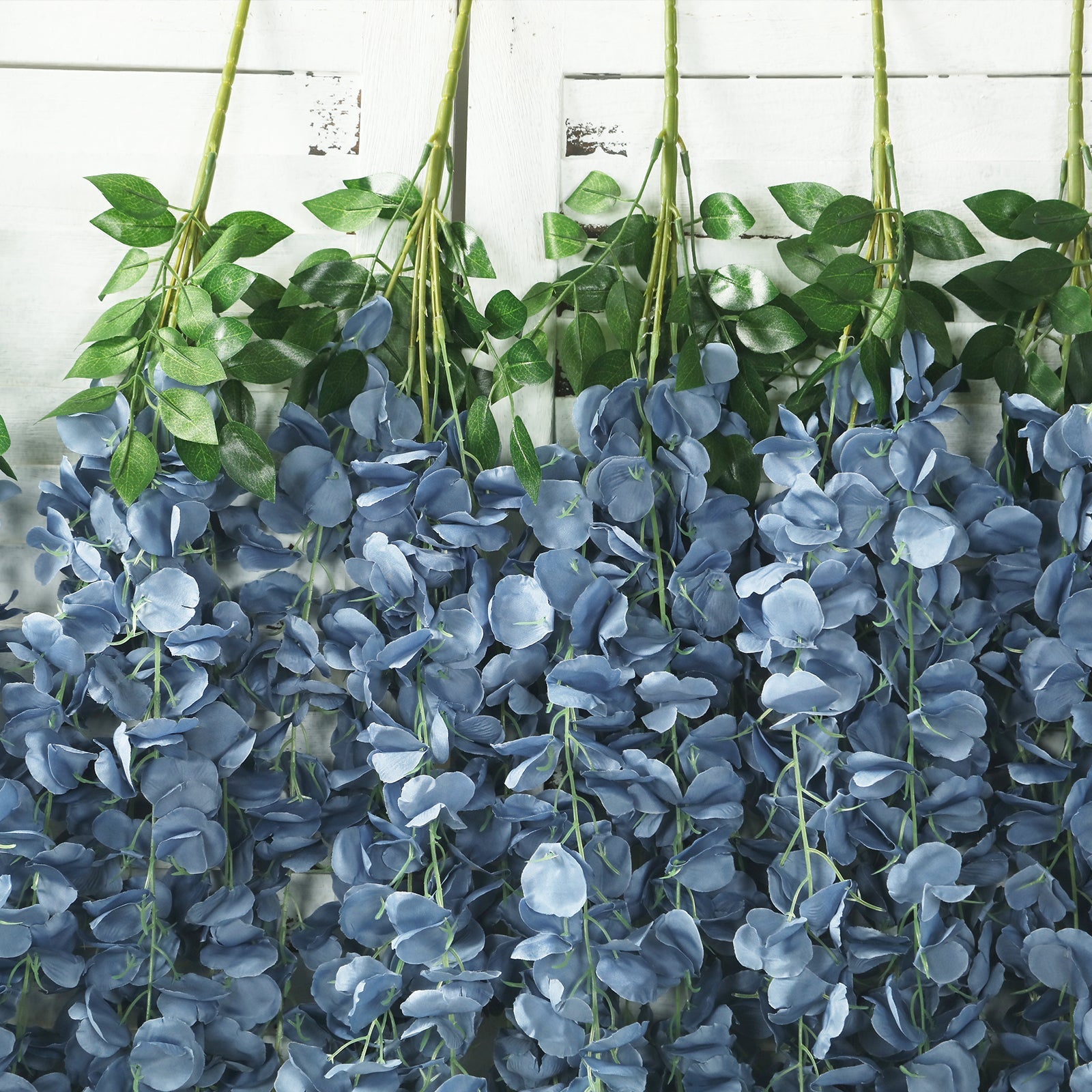 42 Silk Hanging Wisteria Flower Garland Vines in Dusty Blue, Elaborated 5 Full Strands in 1 Bush