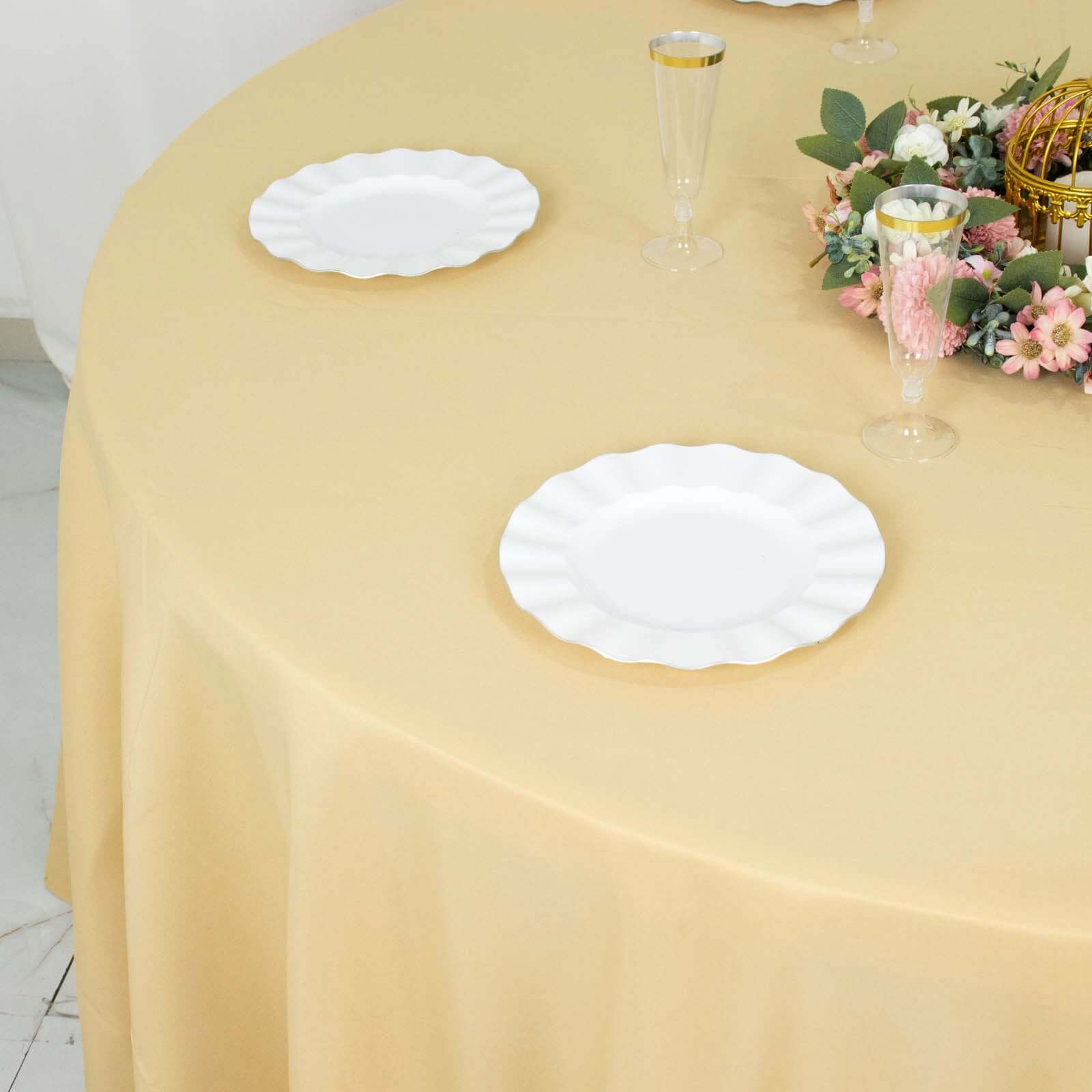 Premium Polyester 120 Round Tablecloth Champagne - Seamless 220GSM Wrinkle-Resistant Table Cover