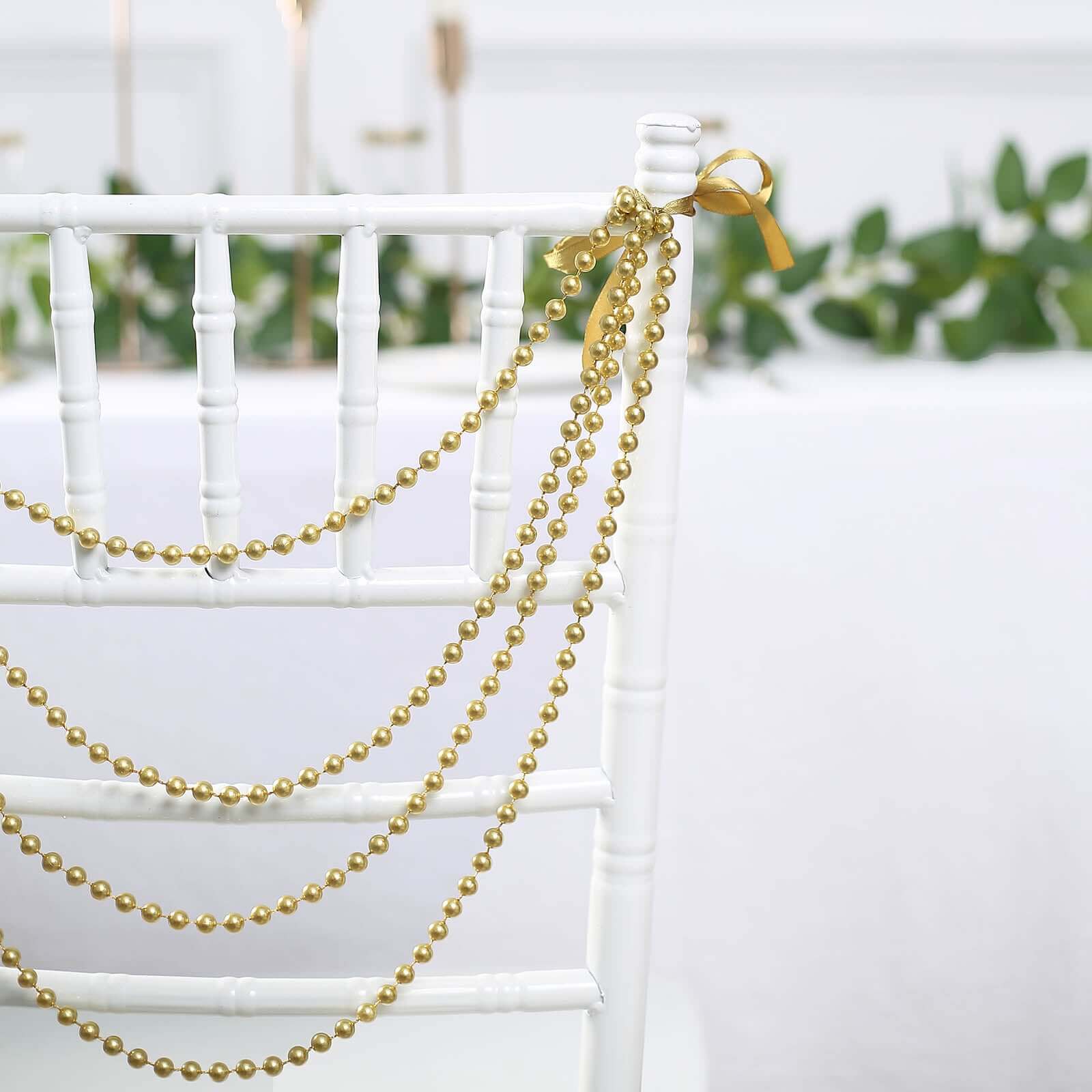 Faux Pearl Beaded 16 Chair Back Garland Sash Gold Gatsby-Inspired Style - Pre-Tied Chic Wedding Decor for Chiavari Chairs