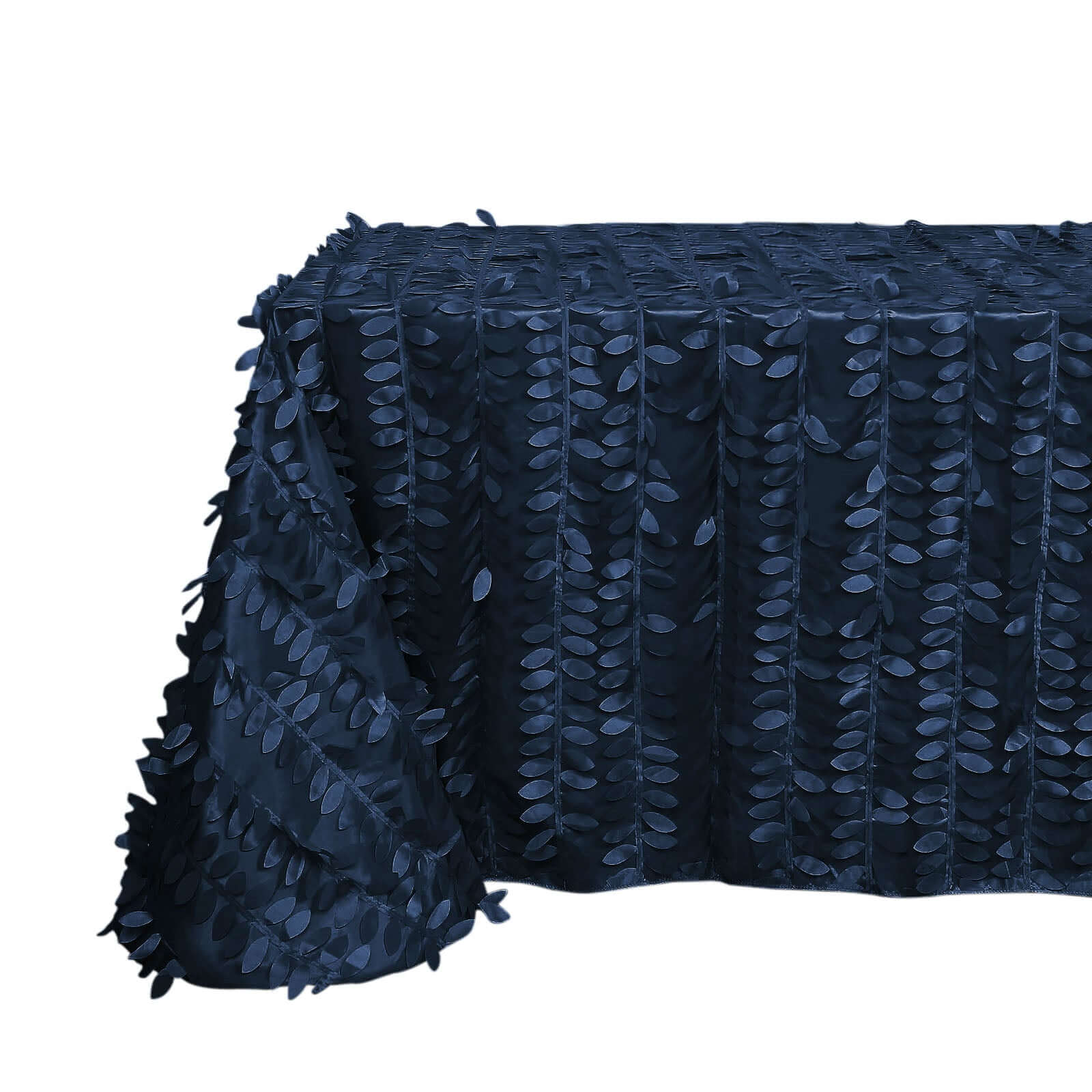 Taffeta 90x156 Rectangle Tablecloth Navy Blue | 3D Leaf Petal Design Seamless Table Cover