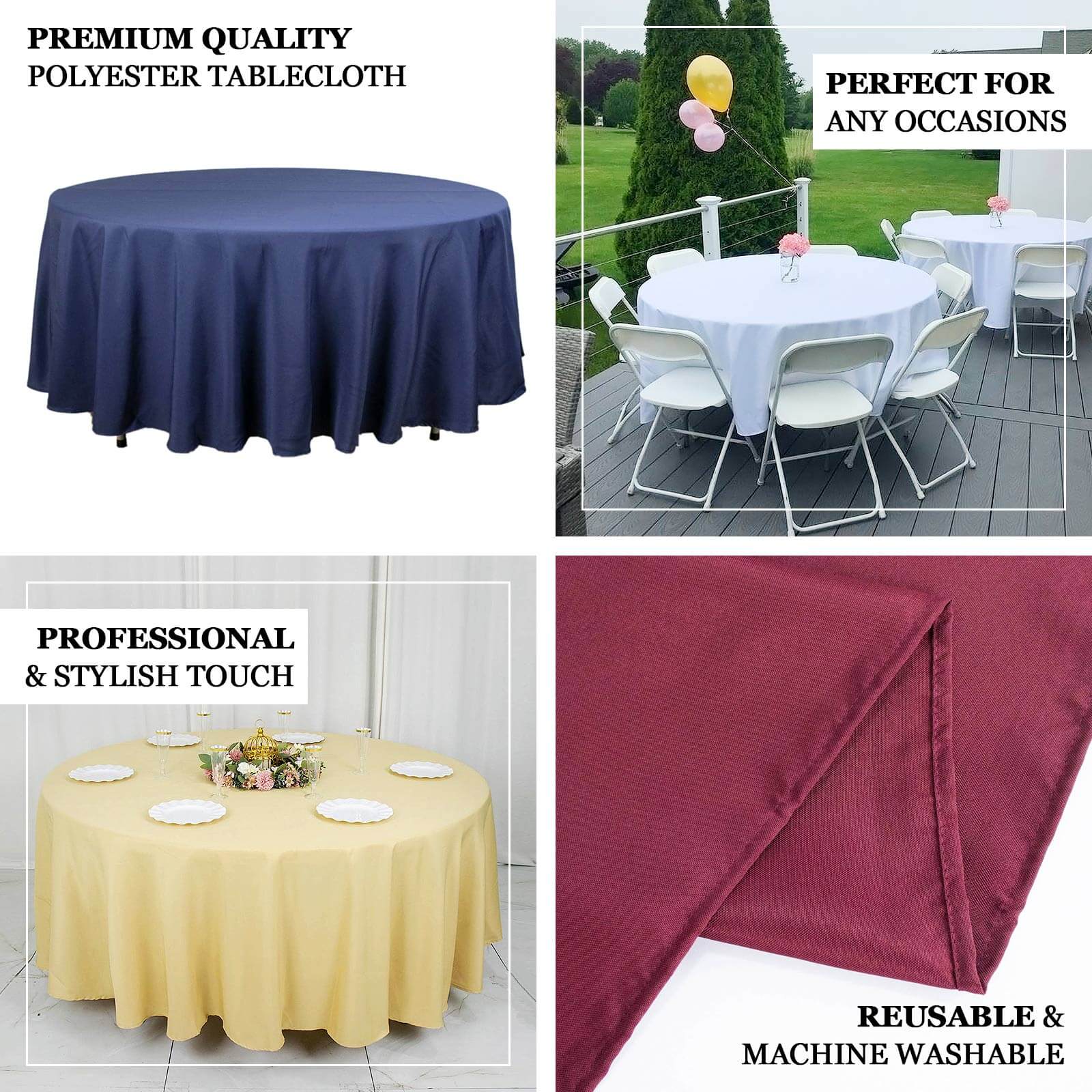 Premium Polyester 108 Round Tablecloth Burgundy - Wrinkle-Resistant 220GSM Table Cover