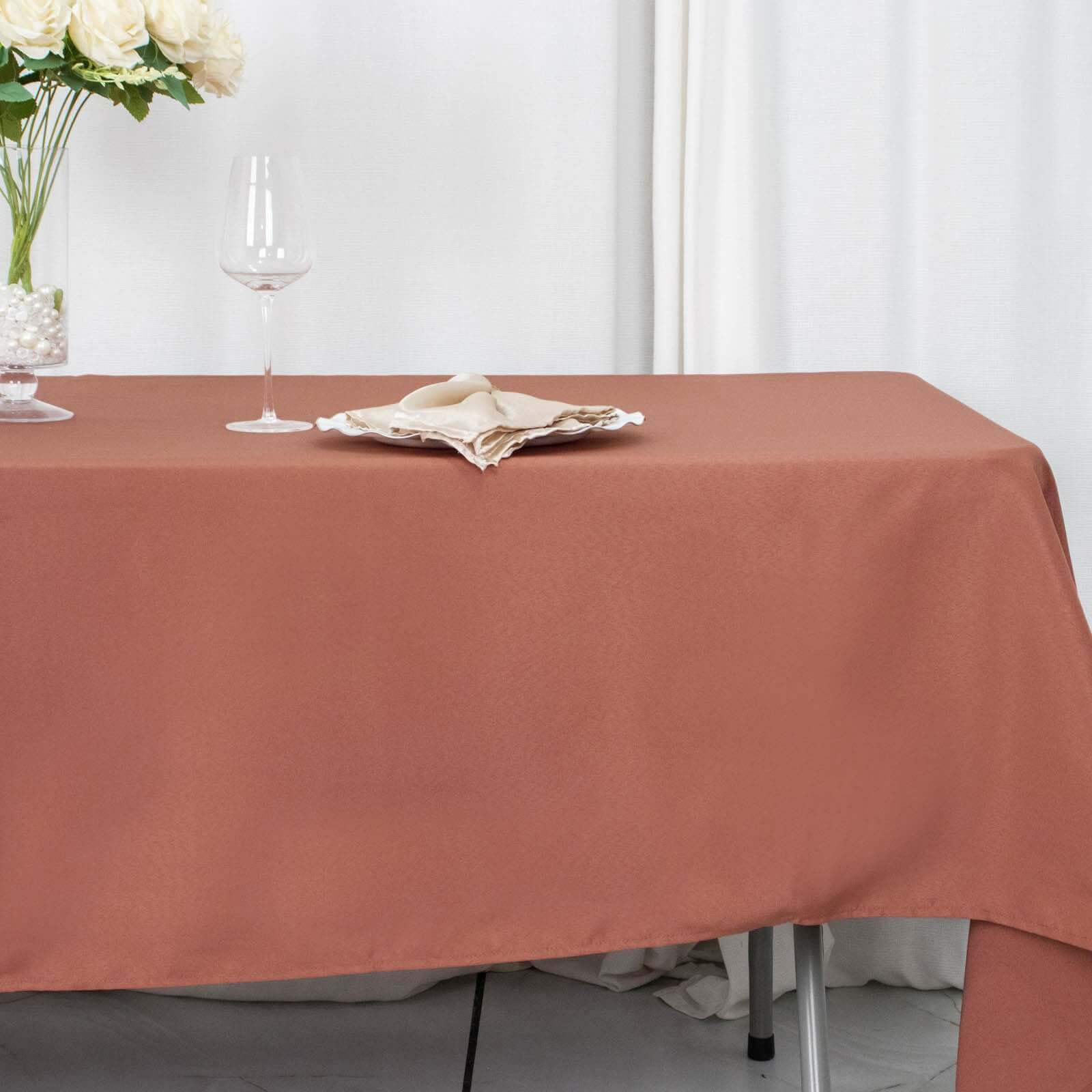 Premium Polyester 60x102 Rectangle Tablecloth Terracotta (Rust) - Durable 220GSM Wrinkle-Resistant Table Cover