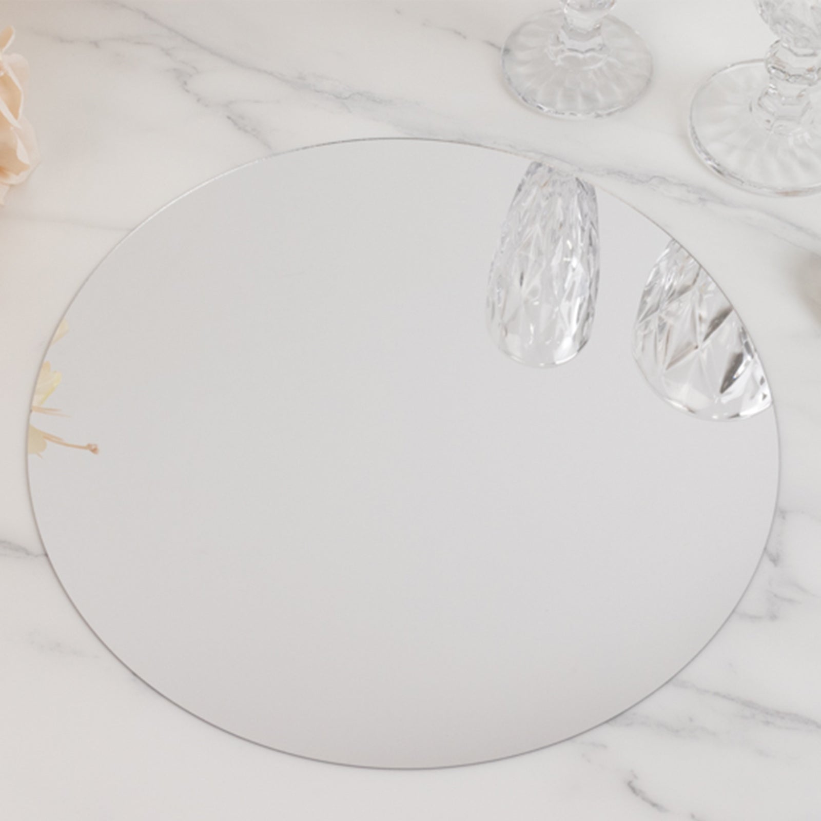 10-Pack Candle Plate Table Setting Circle Acrylic Mirror Tray Silver Round - Event Centerpiece Decor 12