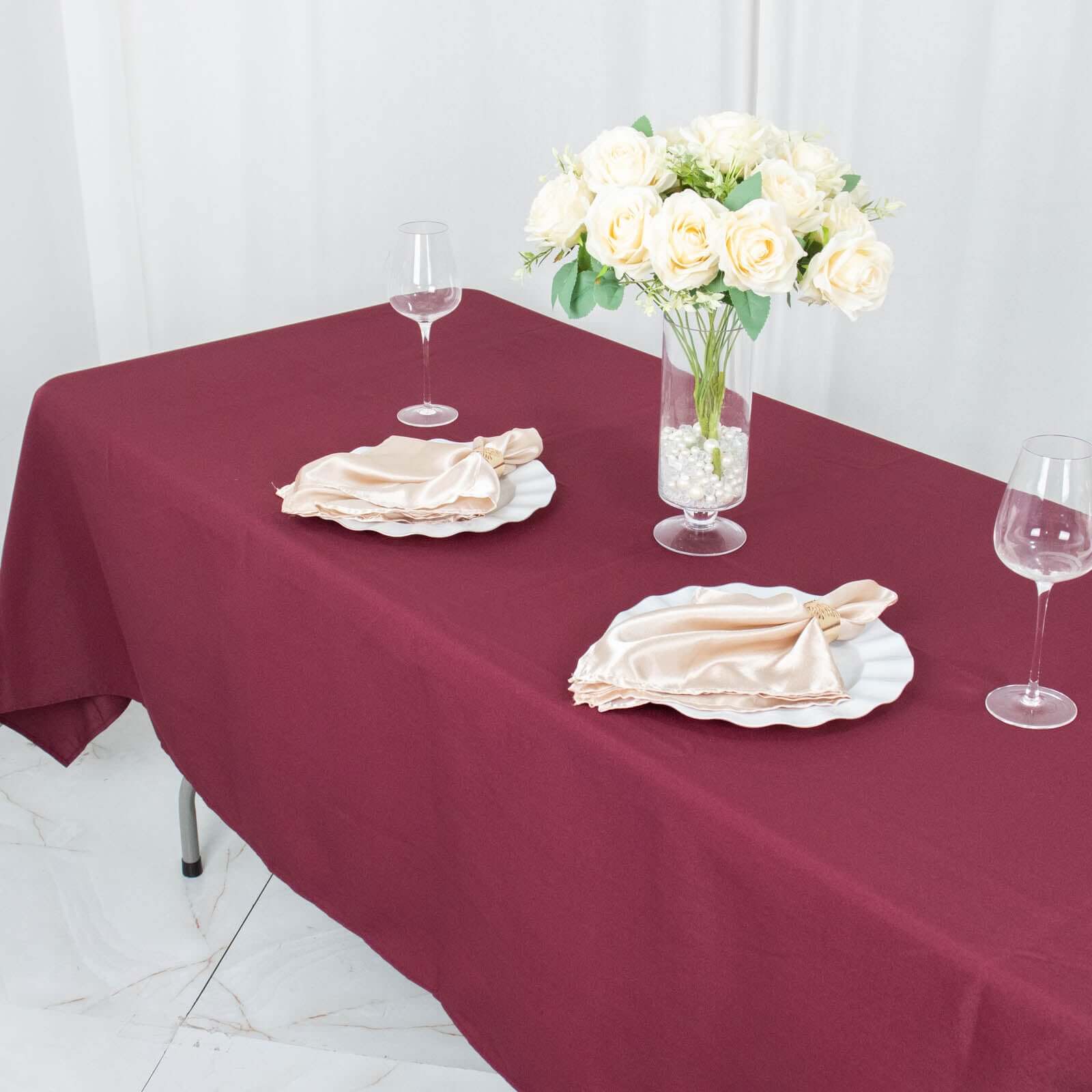 Premium Polyester 60x102 Rectangle Tablecloth Burgundy - Durable 220GSM Wrinkle-Resistant Table Cover