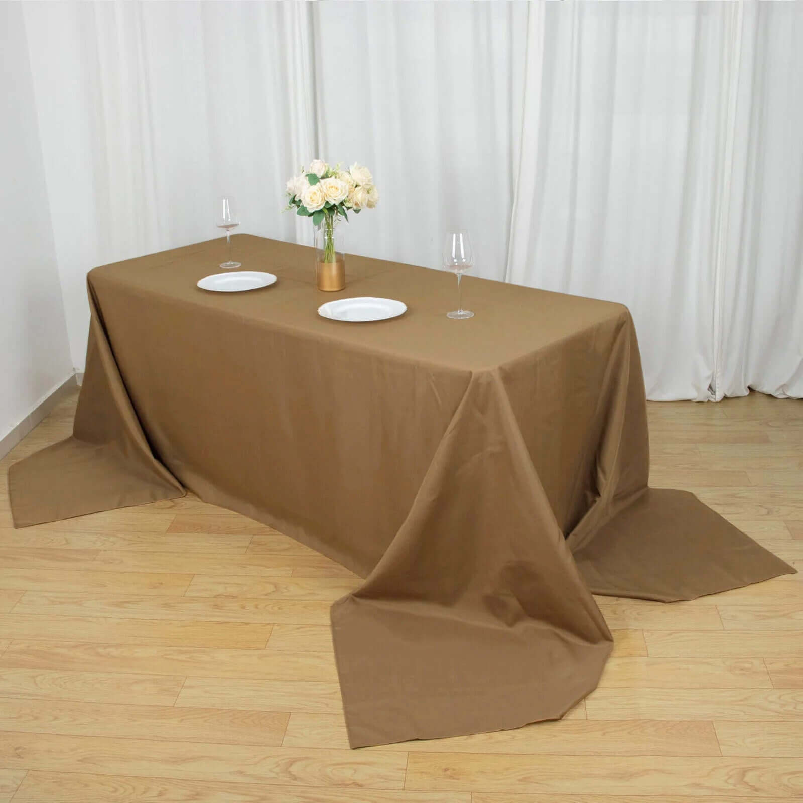 Polyester 90x156 Rectangle Tablecloth Taupe - Seamless Wrinkle-Resistant Table Cover