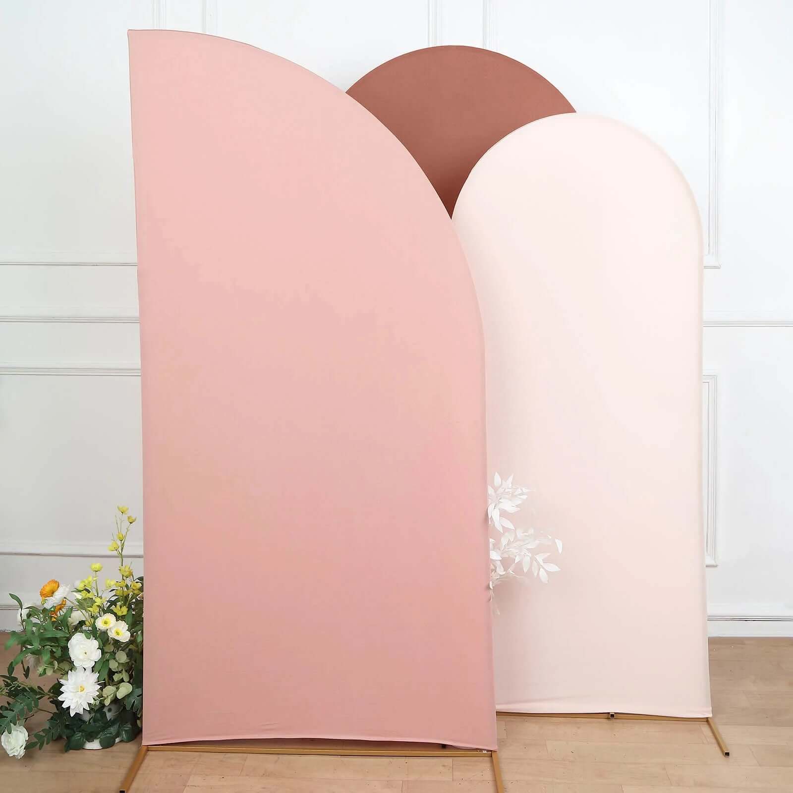 7ft Matte Dusty Rose Spandex Half Moon Chiara Backdrop Stand Cover, Custom Fitted Wedding Arch Cover