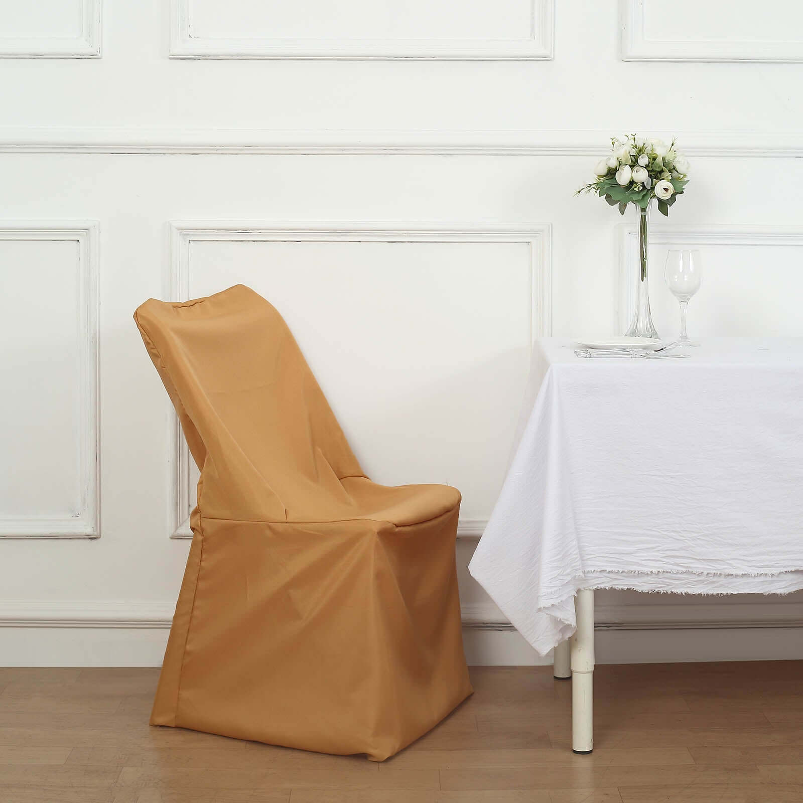 Polyester Chair Cover for Folding Lifetime Chairs Gold - Reusable Durable Slip-On Cover