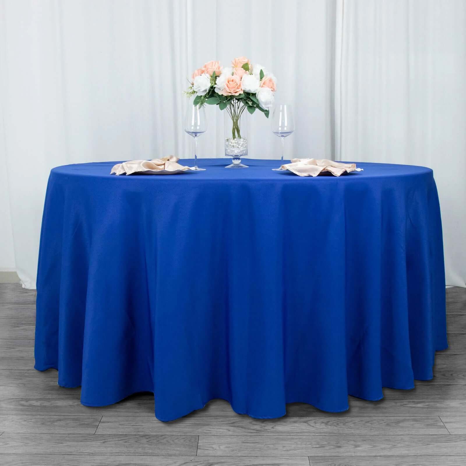 Premium Polyester 120 Round Tablecloth Royal Blue - Seamless 220GSM Wrinkle-Resistant Table Cover