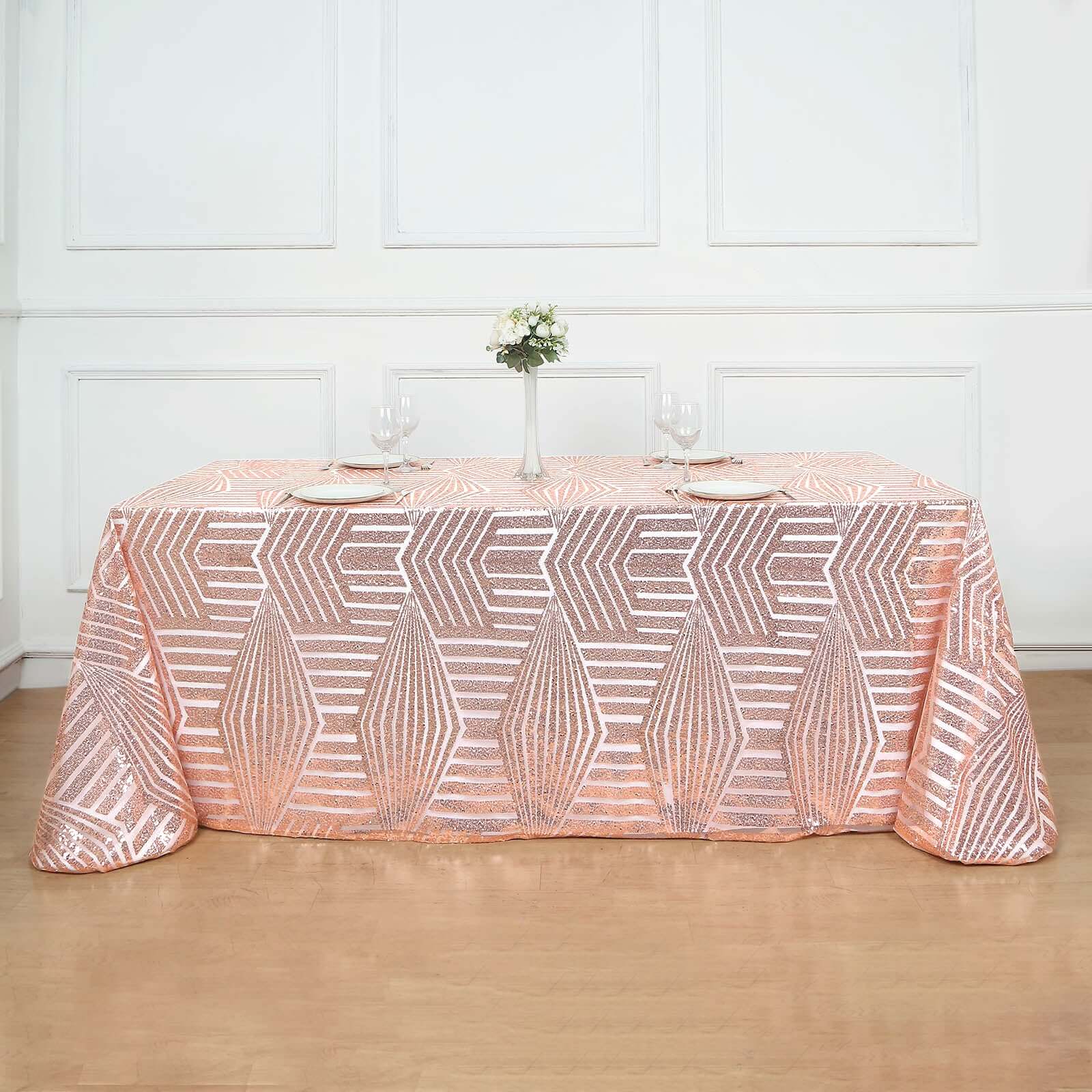 Sequin 90x132 Rectangle Tablecloth Rose Gold - Seamless Diamond Table Cover