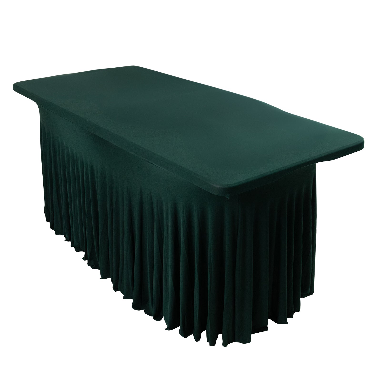 Spandex Rectangle 72x30 Table Skirt Hunter Emerald Green with Wavy Skirt-Like Effect Table Cover